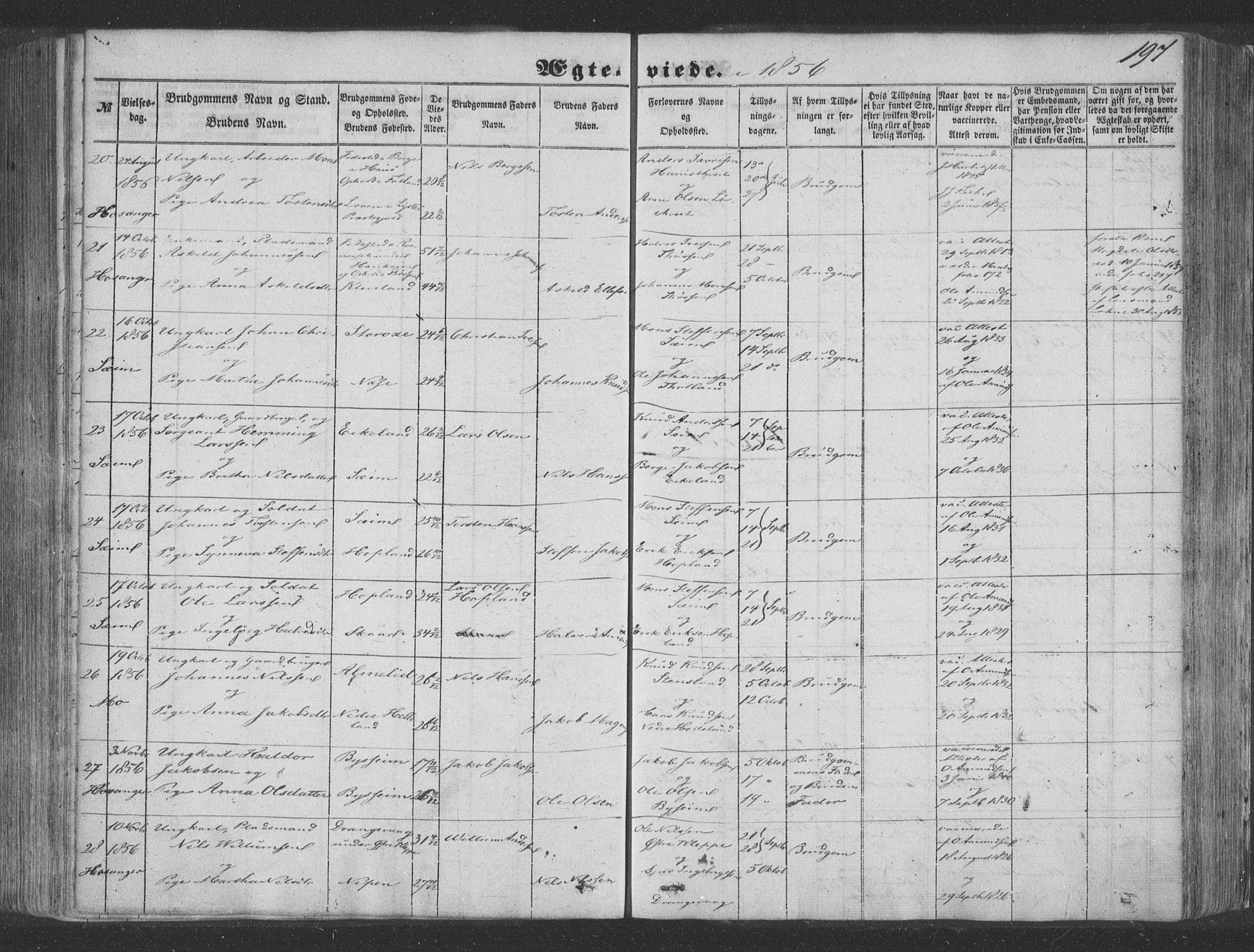 Hosanger sokneprestembete, AV/SAB-A-75801/H/Haa: Parish register (official) no. A 8, 1849-1863, p. 197