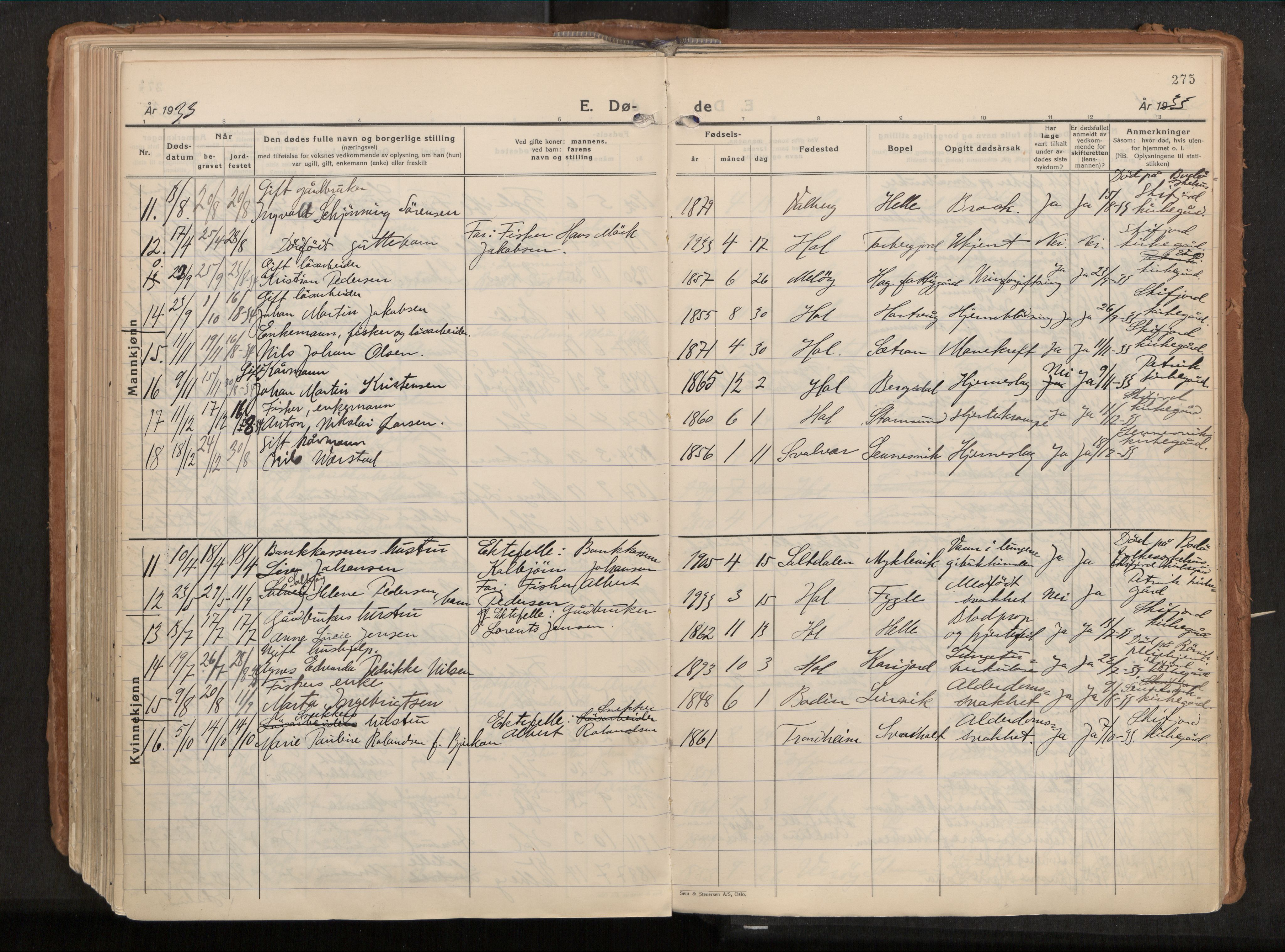 Ministerialprotokoller, klokkerbøker og fødselsregistre - Nordland, AV/SAT-A-1459/882/L1182: Parish register (official) no. 882A04, 1932-1950, p. 275