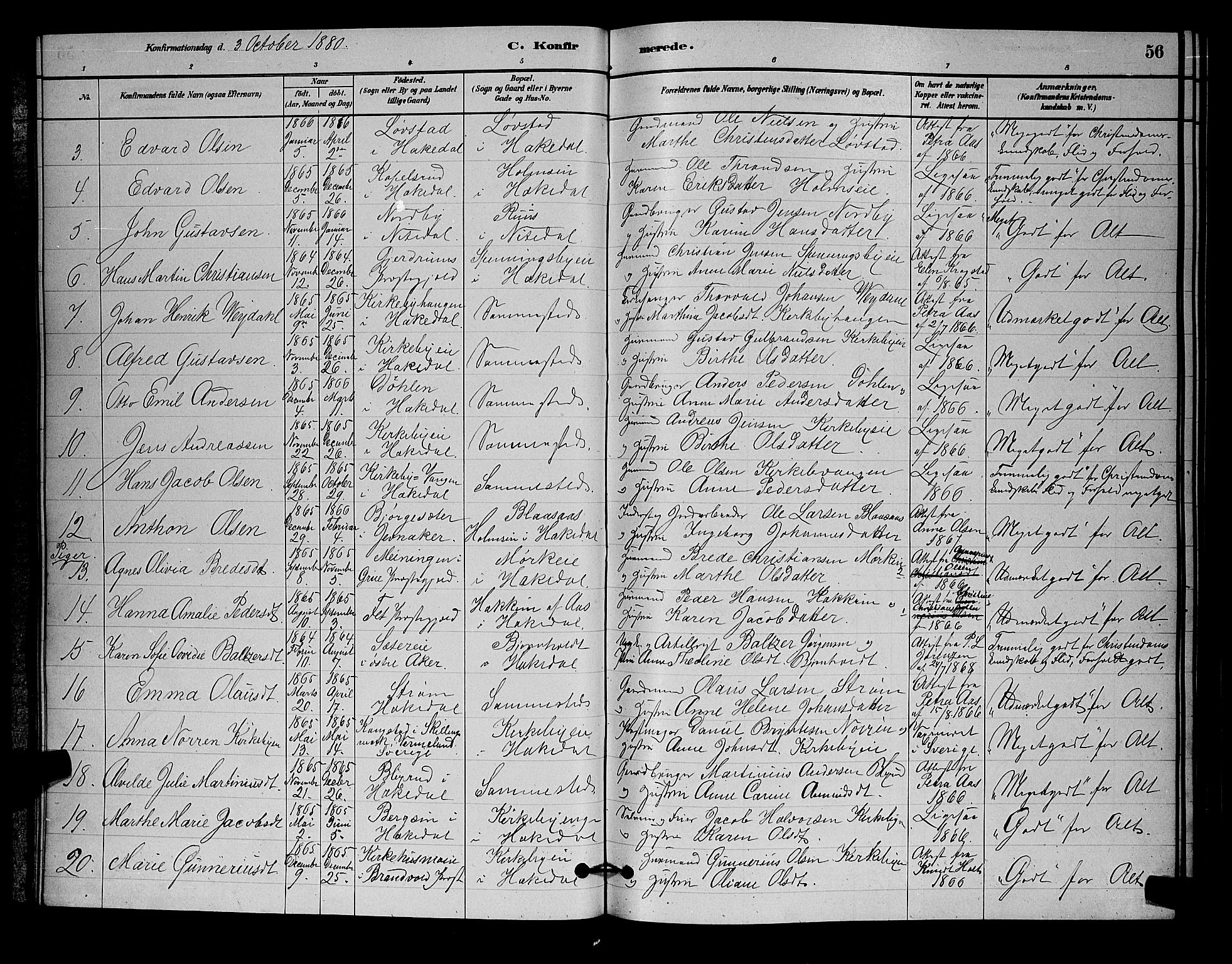 Nittedal prestekontor Kirkebøker, SAO/A-10365a/G/Gb/L0002: Parish register (copy) no. II 2, 1879-1901, p. 56
