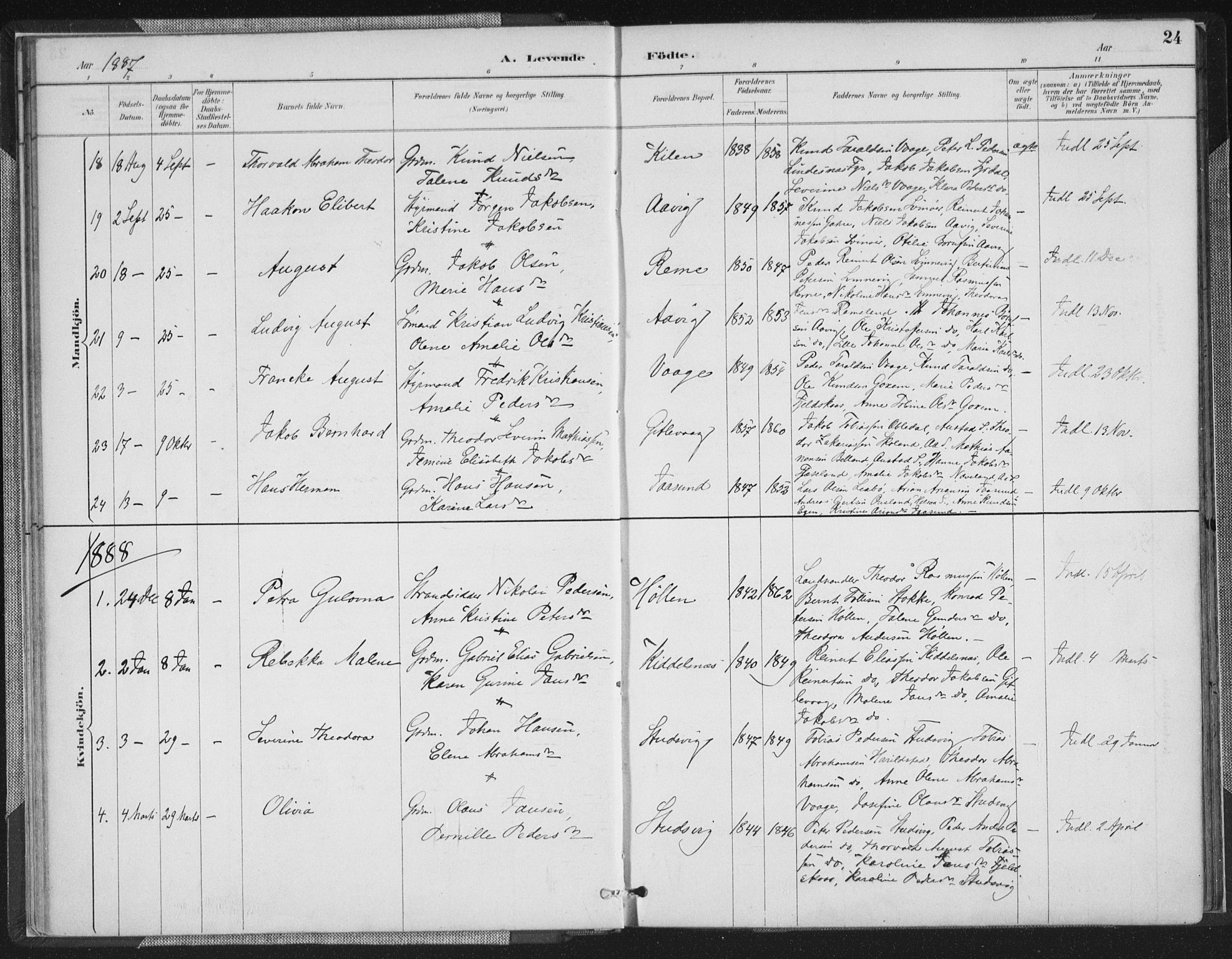 Sør-Audnedal sokneprestkontor, SAK/1111-0039/F/Fa/Faa/L0004: Parish register (official) no. A 4, 1884-1909, p. 24