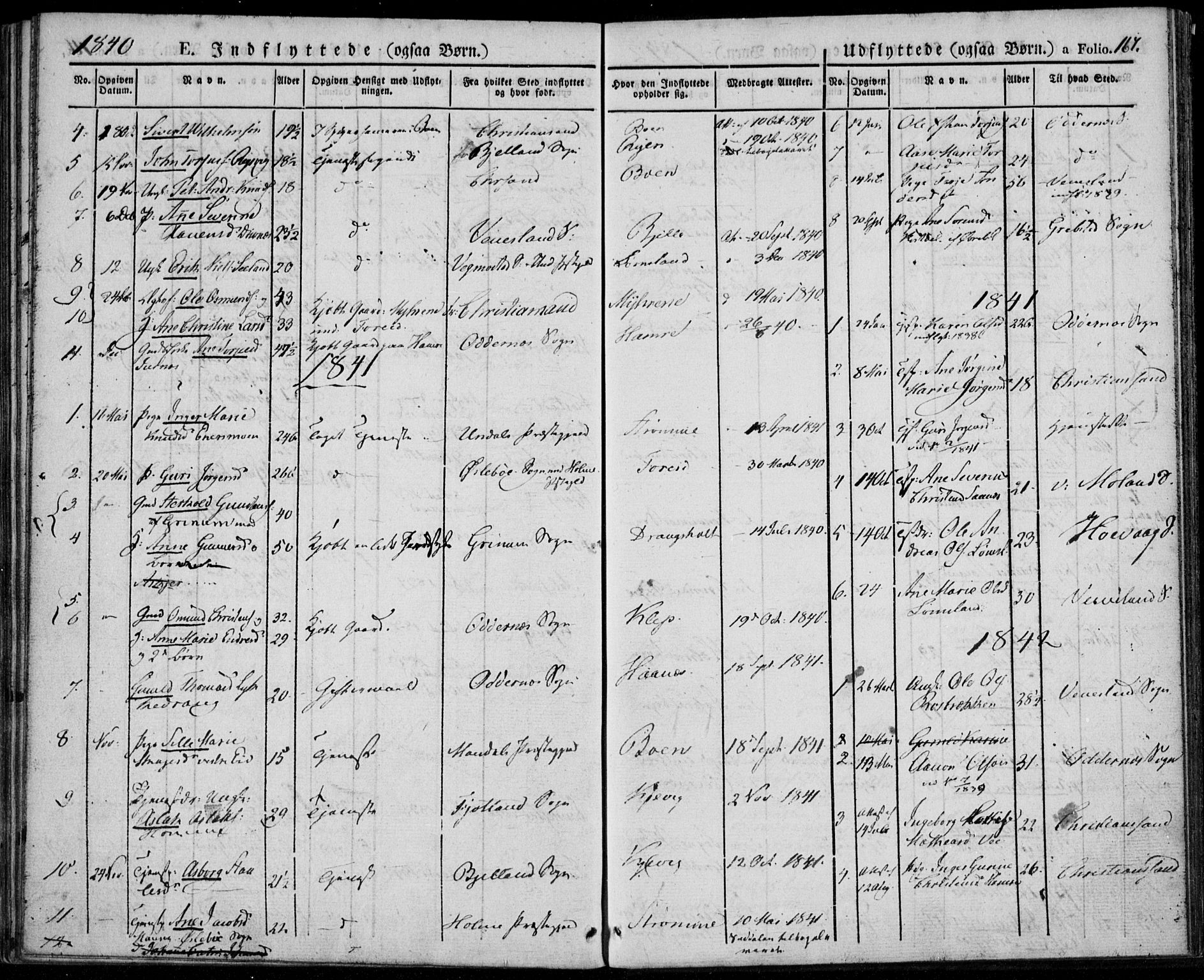 Tveit sokneprestkontor, AV/SAK-1111-0043/F/Fa/L0003: Parish register (official) no. A 3, 1829-1852, p. 167