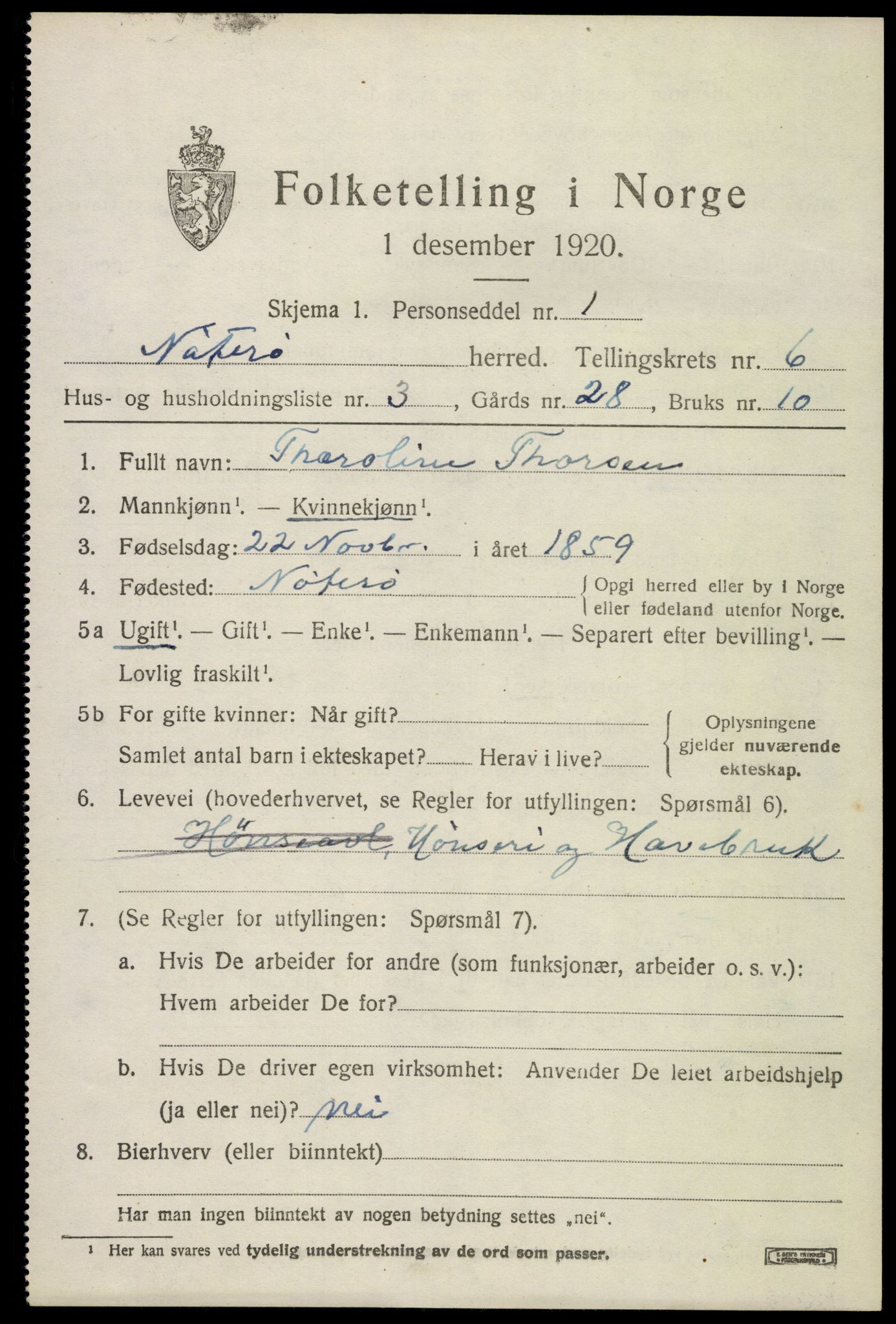 SAKO, 1920 census for Nøtterøy, 1920, p. 8459