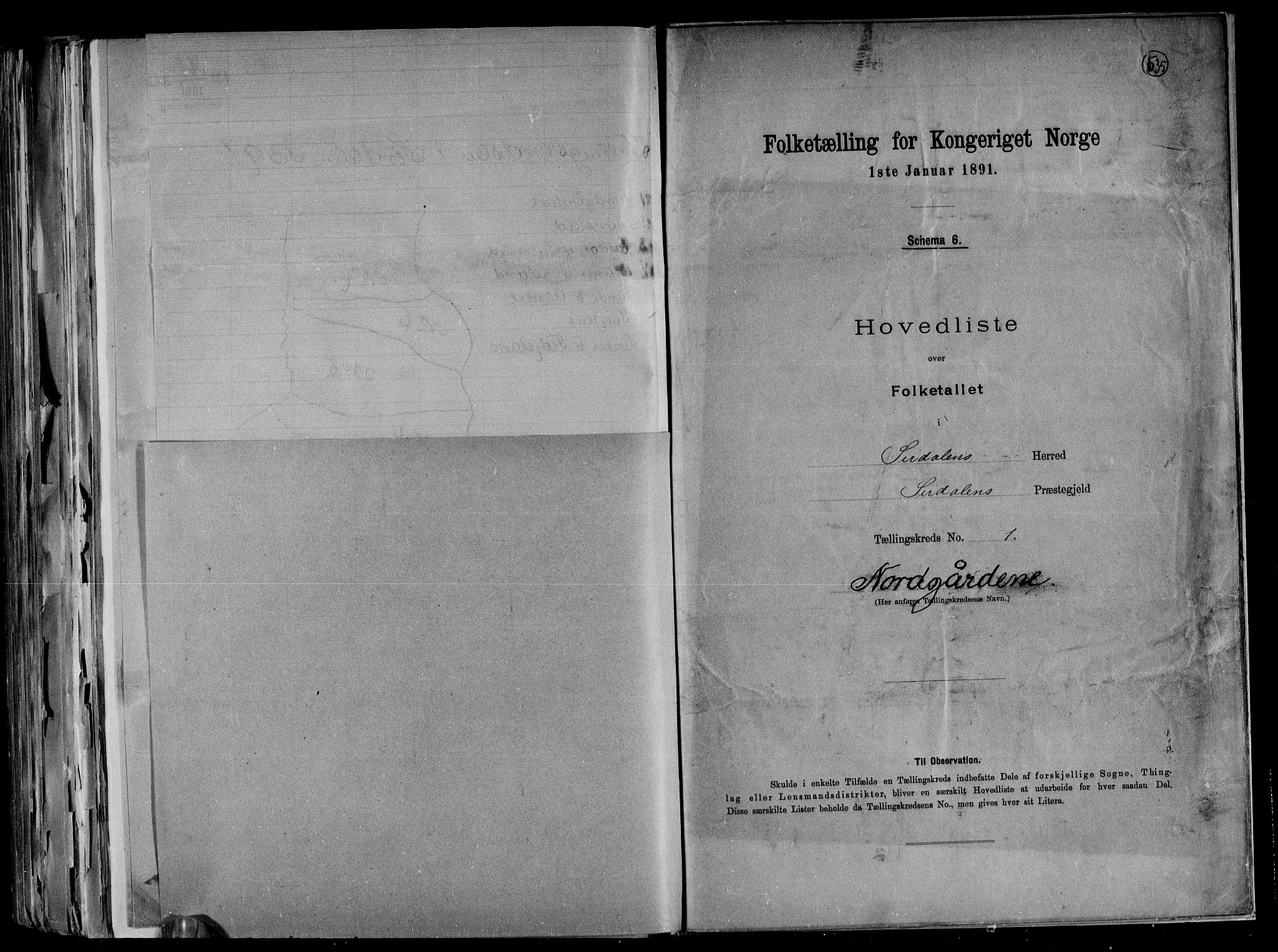 RA, 1891 census for 1046 Sirdal, 1891, p. 6