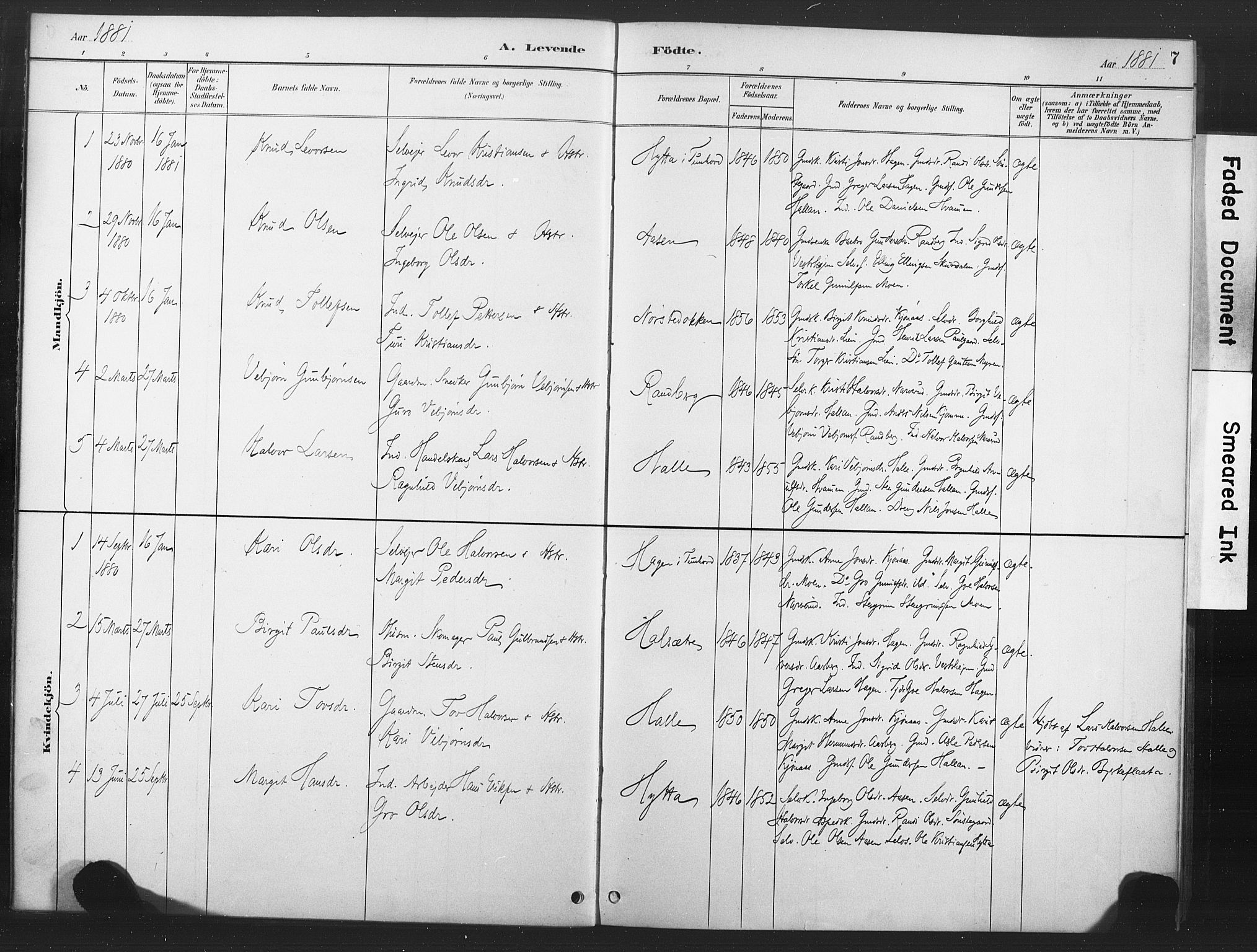 Nore kirkebøker, AV/SAKO-A-238/F/Fd/L0001: Parish register (official) no. IV 1, 1878-1918, p. 7