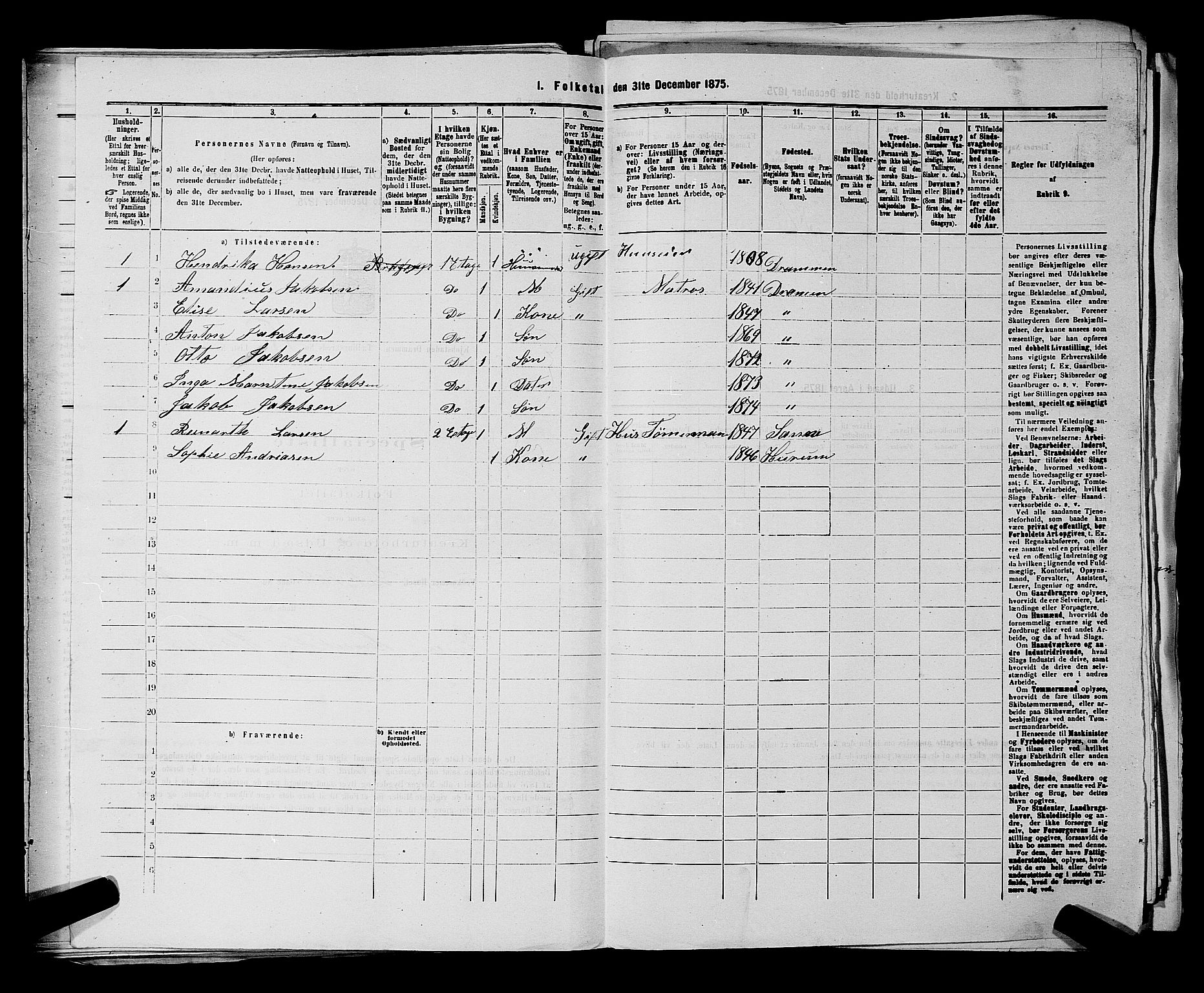 SAKO, 1875 census for 0602 Drammen, 1875, p. 1703