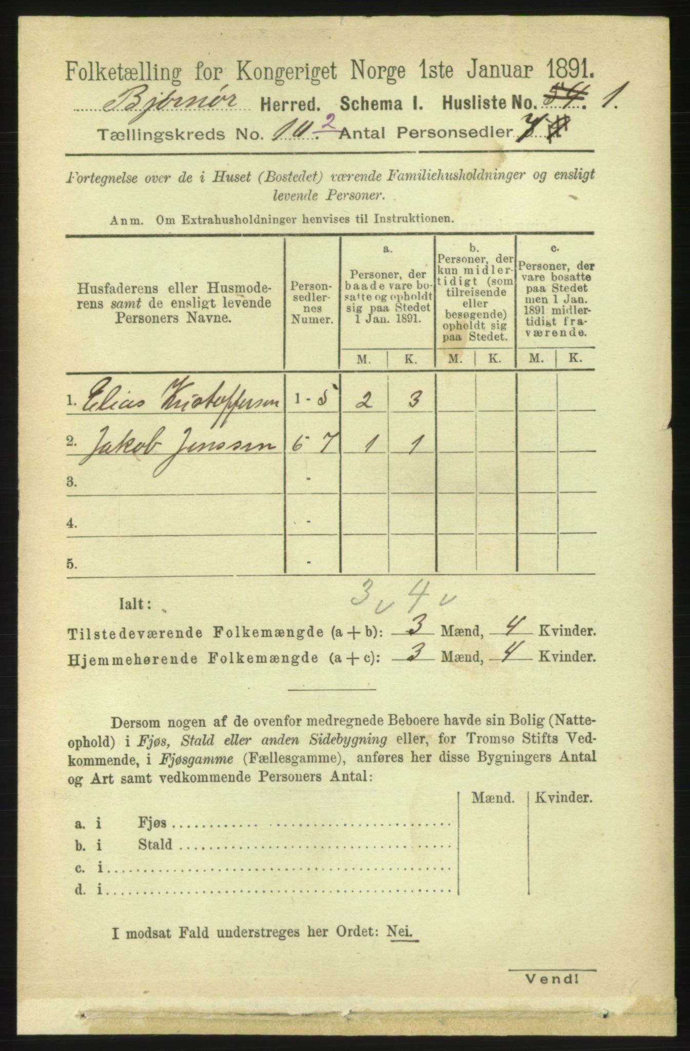 RA, 1891 census for 1632 Bjørnør, 1891, p. 4526