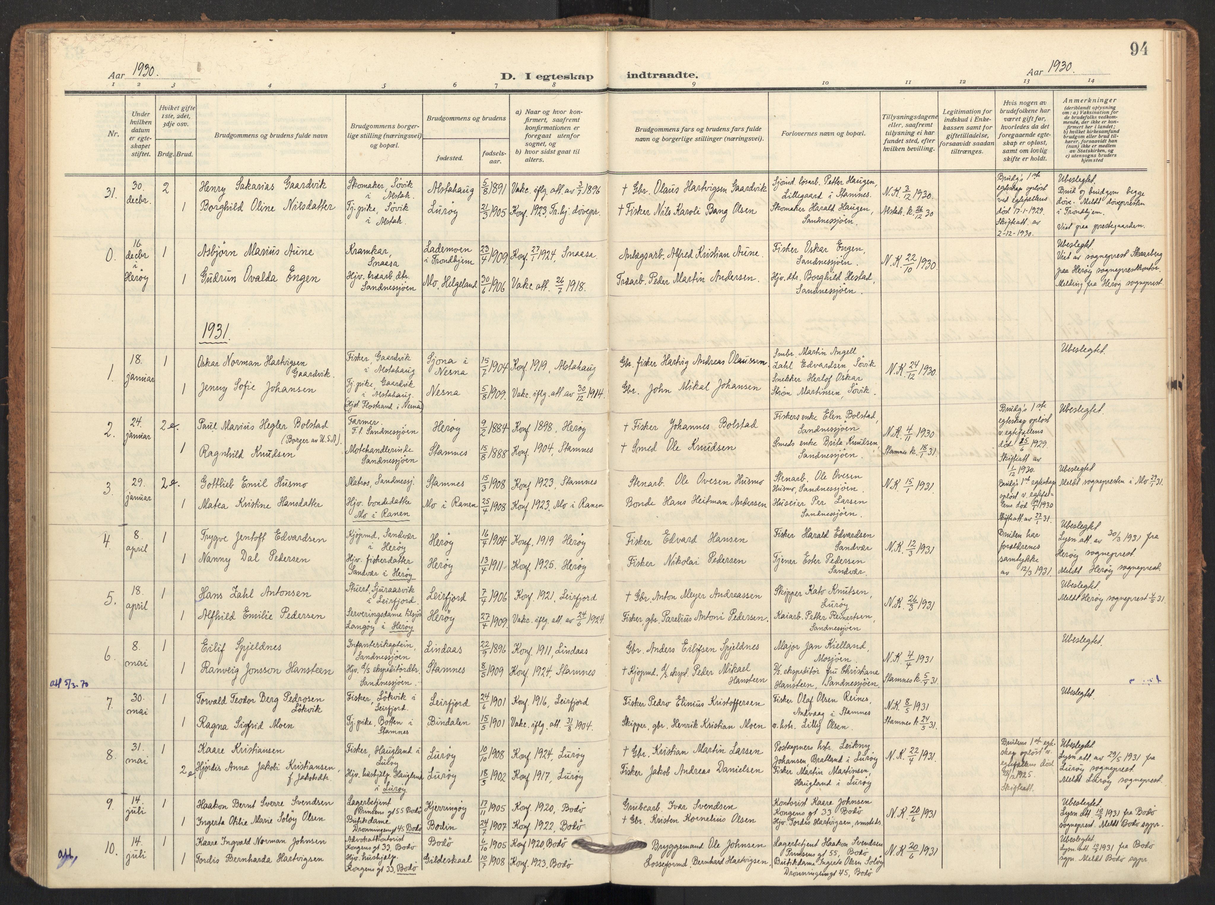 Ministerialprotokoller, klokkerbøker og fødselsregistre - Nordland, AV/SAT-A-1459/831/L0473: Parish register (official) no. 831A04, 1909-1934, p. 94