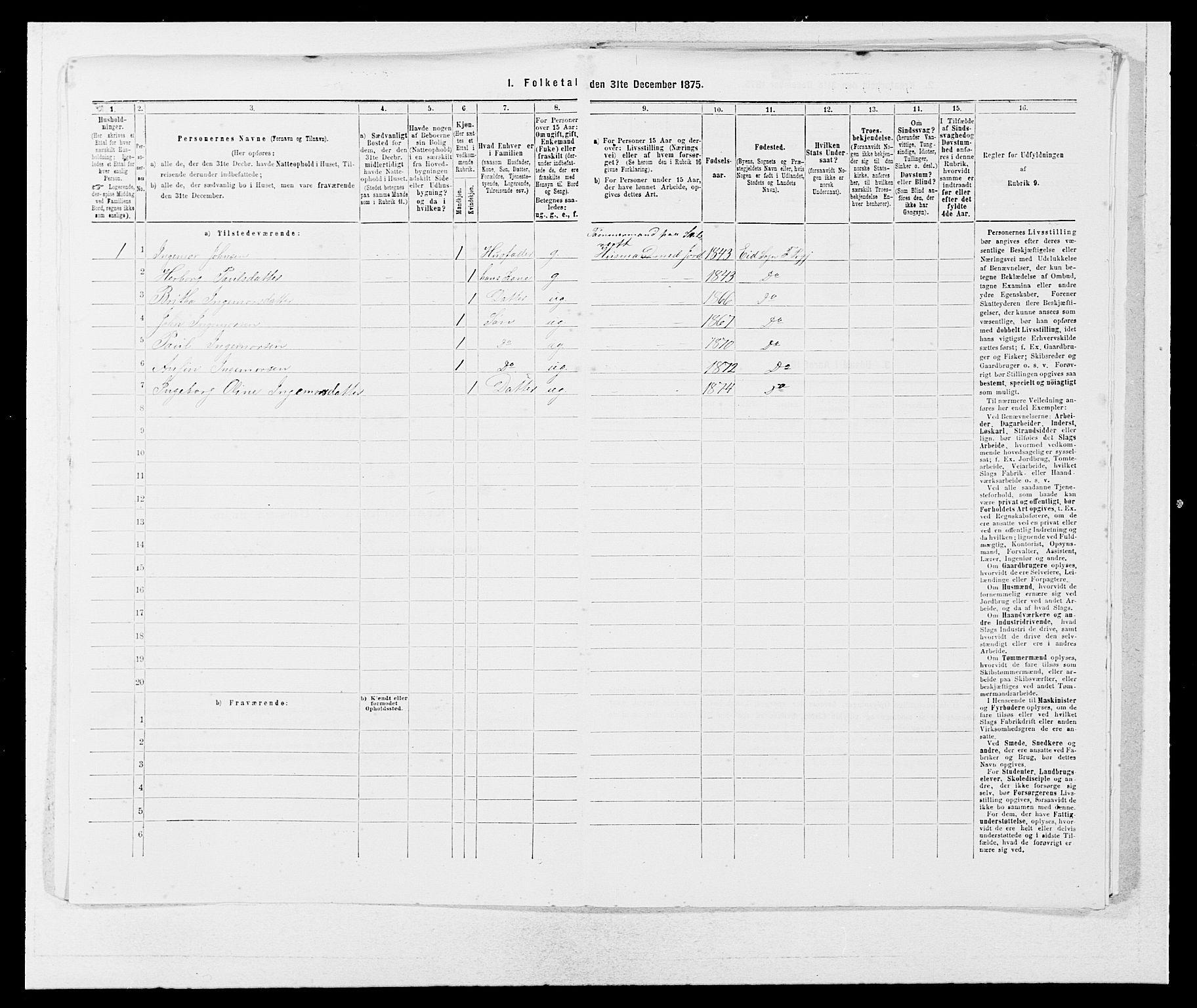 SAB, 1875 census for 1213P Fjelberg, 1875, p. 1181