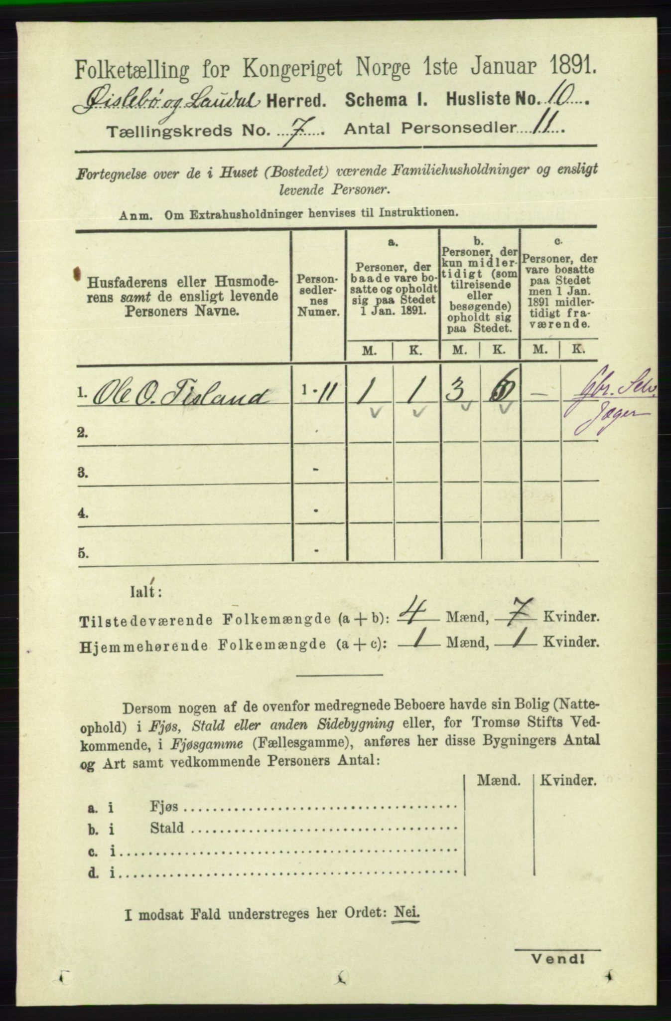 RA, 1891 census for 1021 Øyslebø og Laudal, 1891, p. 1913