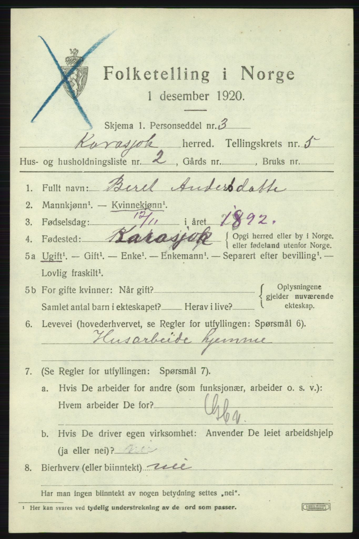 SATØ, 1920 census for Karasjok, 1920, p. 1794