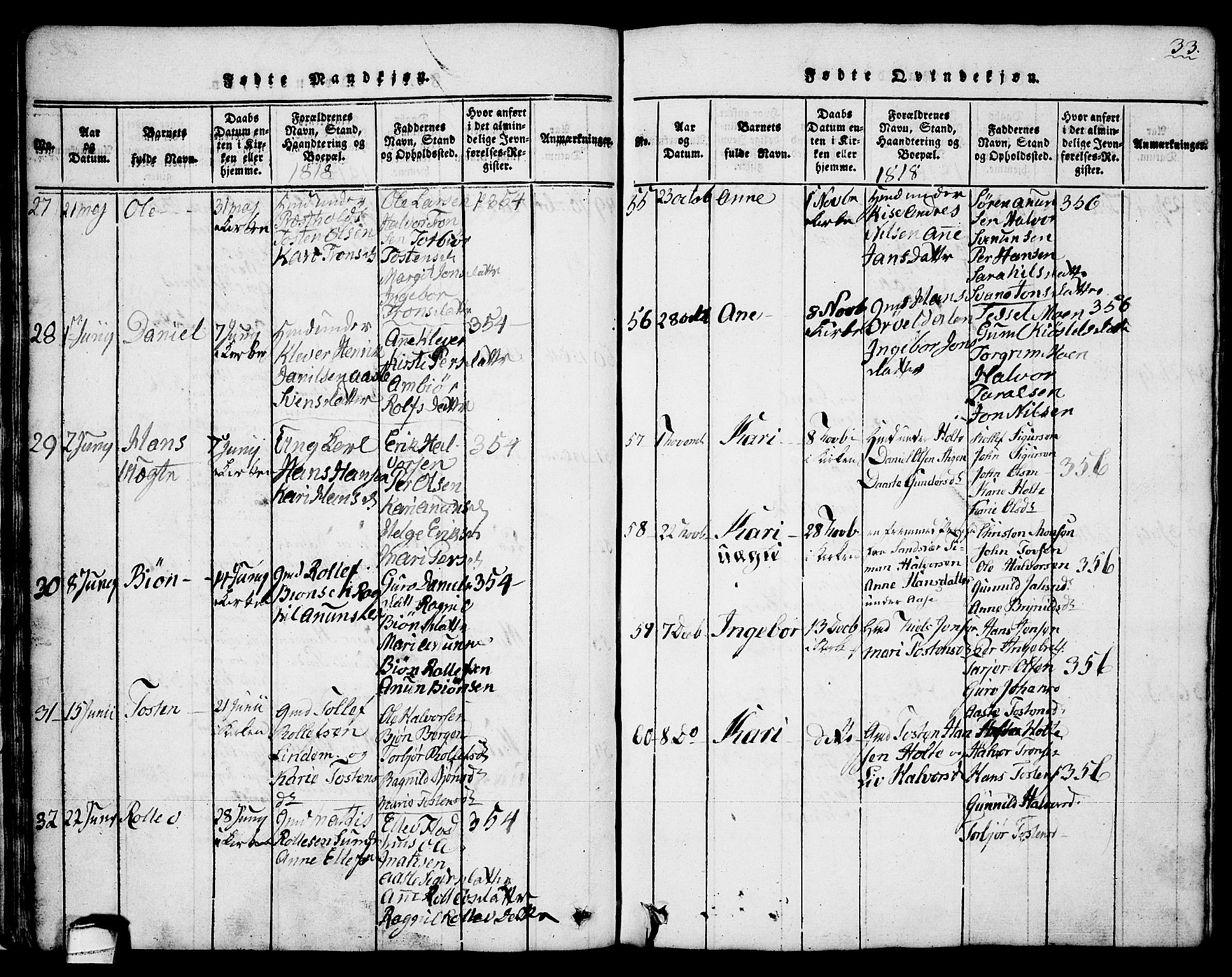 Sauherad kirkebøker, SAKO/A-298/G/Ga/L0001: Parish register (copy) no. I 1, 1815-1827, p. 33
