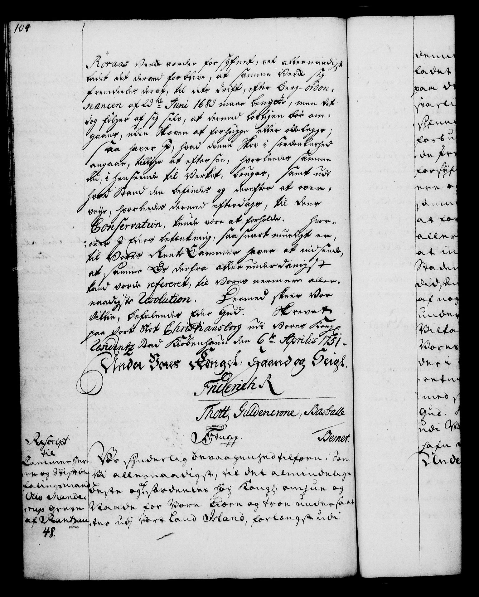 Rentekammeret, Kammerkanselliet, RA/EA-3111/G/Gg/Gga/L0006: Norsk ekspedisjonsprotokoll med register (merket RK 53.6), 1749-1759, p. 104