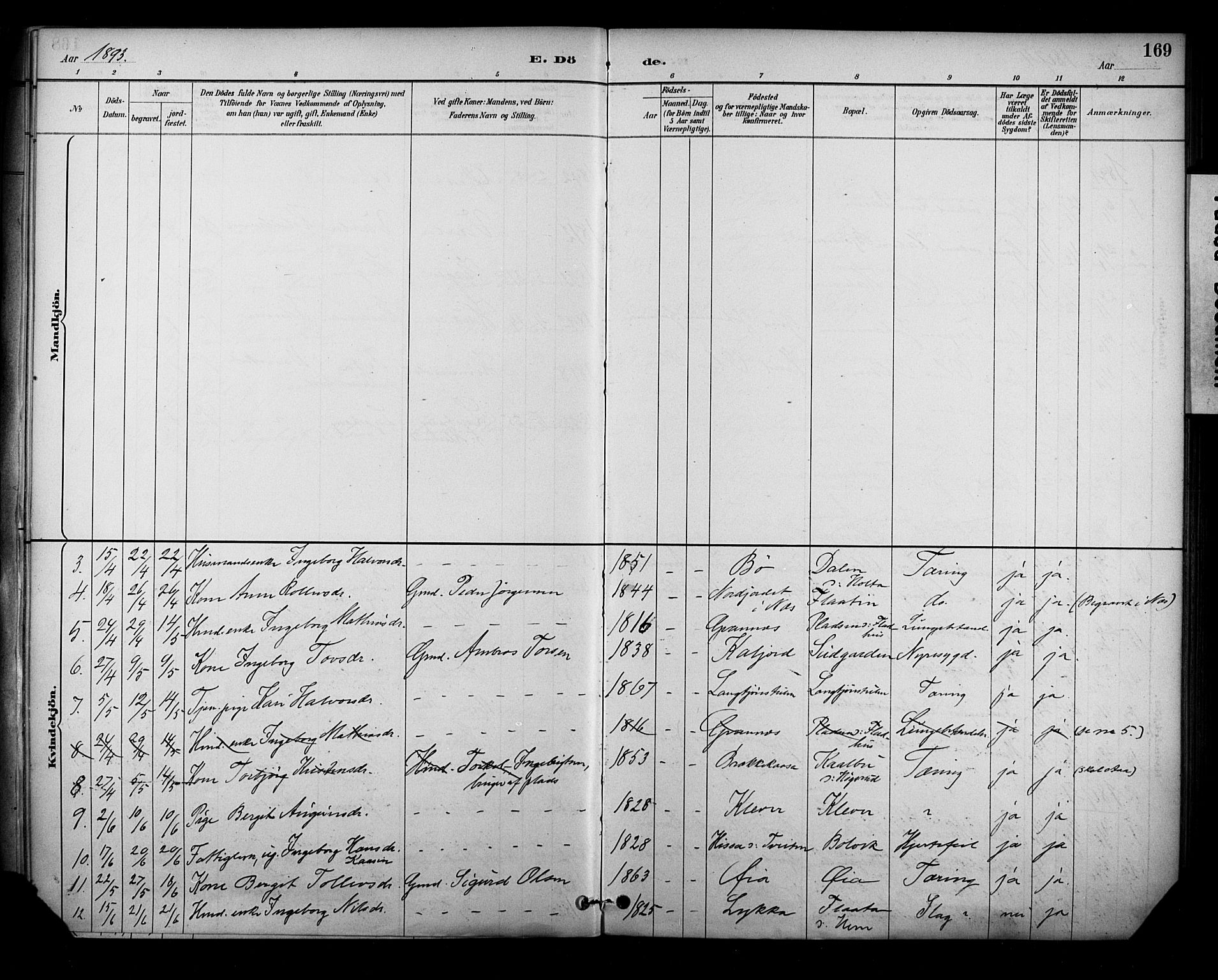 Sauherad kirkebøker, AV/SAKO-A-298/F/Fa/L0009: Parish register (official) no. I 9, 1887-1912, p. 169