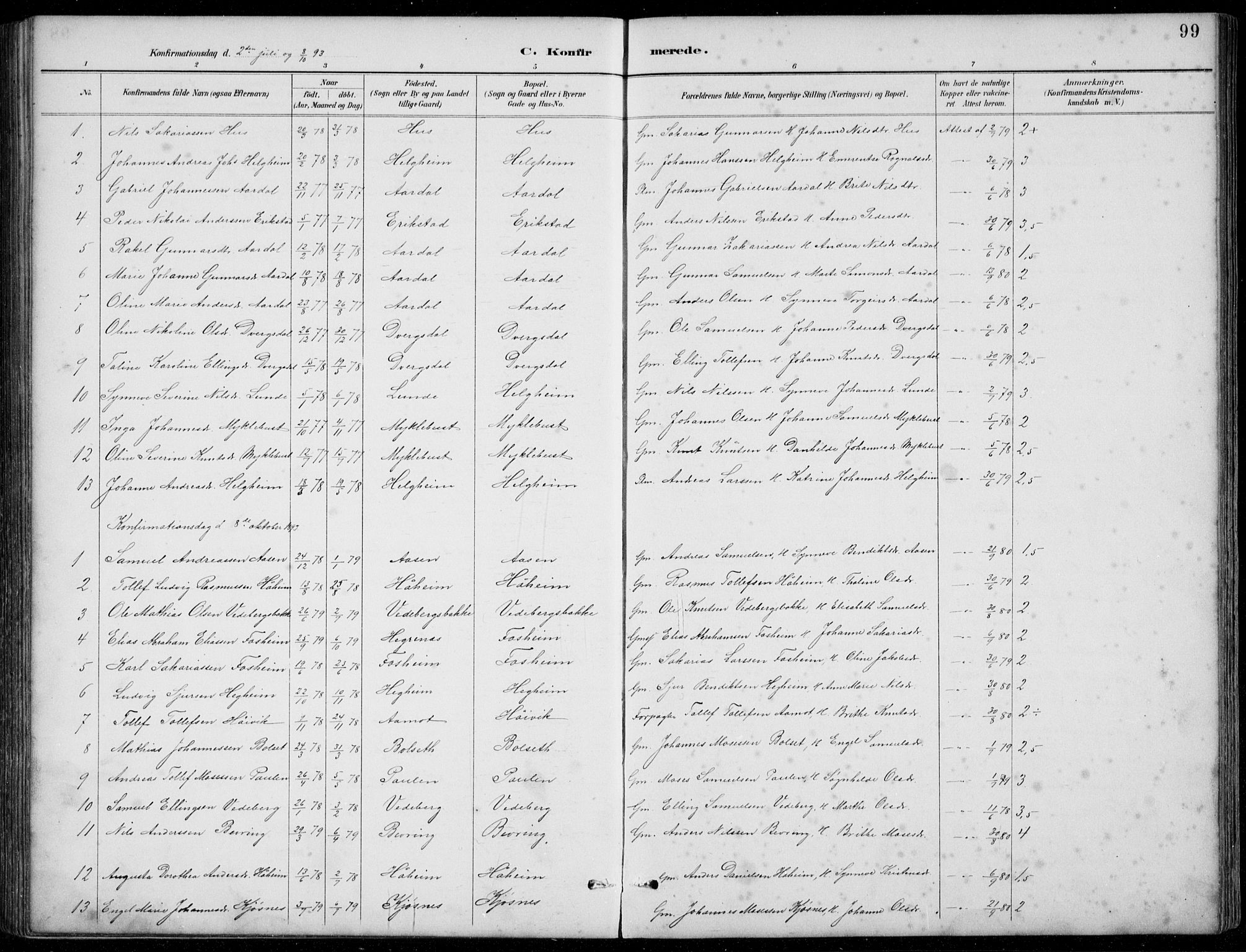 Jølster sokneprestembete, AV/SAB-A-80701/H/Hab/Habb/L0002: Parish register (copy) no. B 2, 1887-1920, p. 99