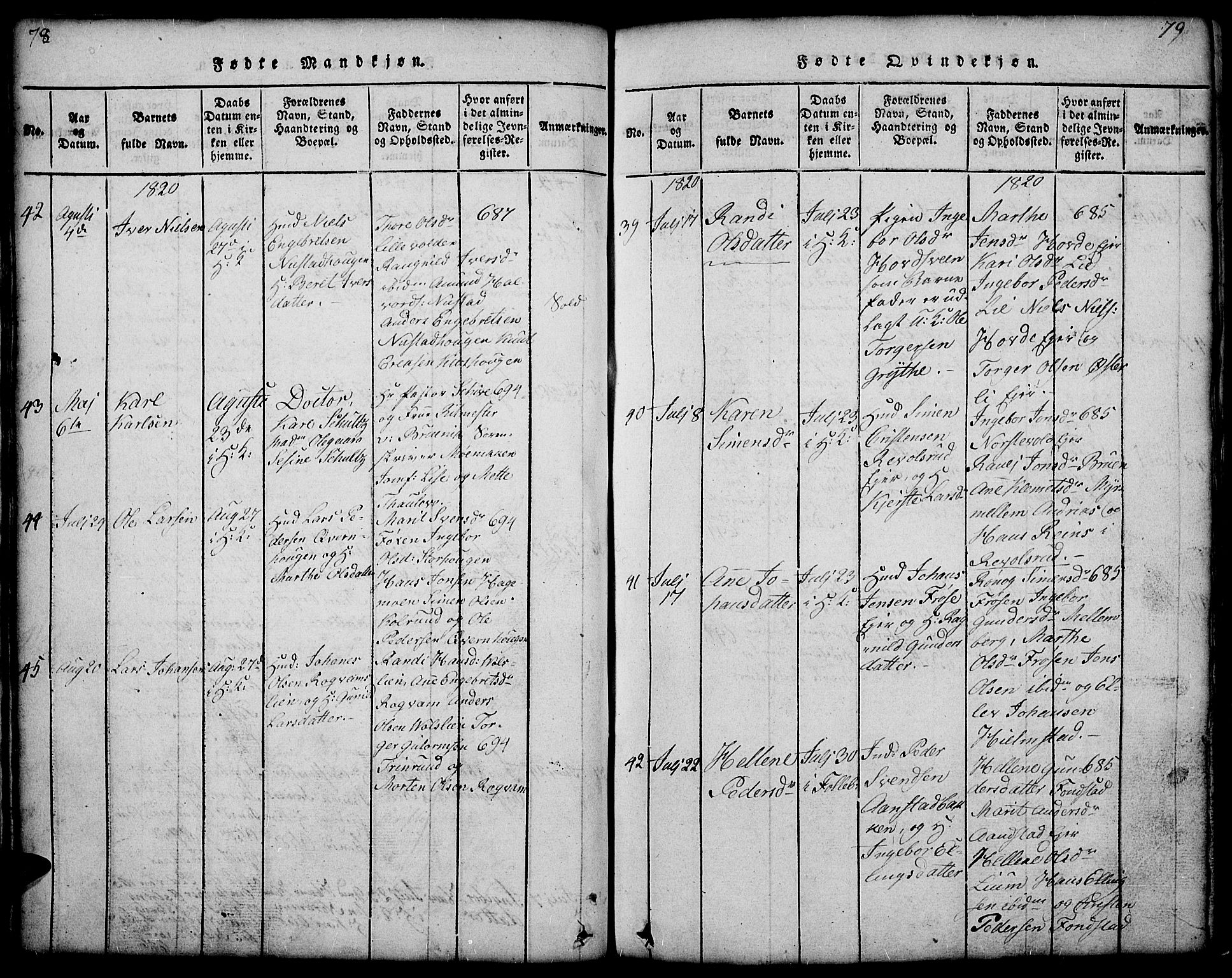 Gausdal prestekontor, SAH/PREST-090/H/Ha/Hab/L0001: Parish register (copy) no. 1, 1817-1848, p. 78-79