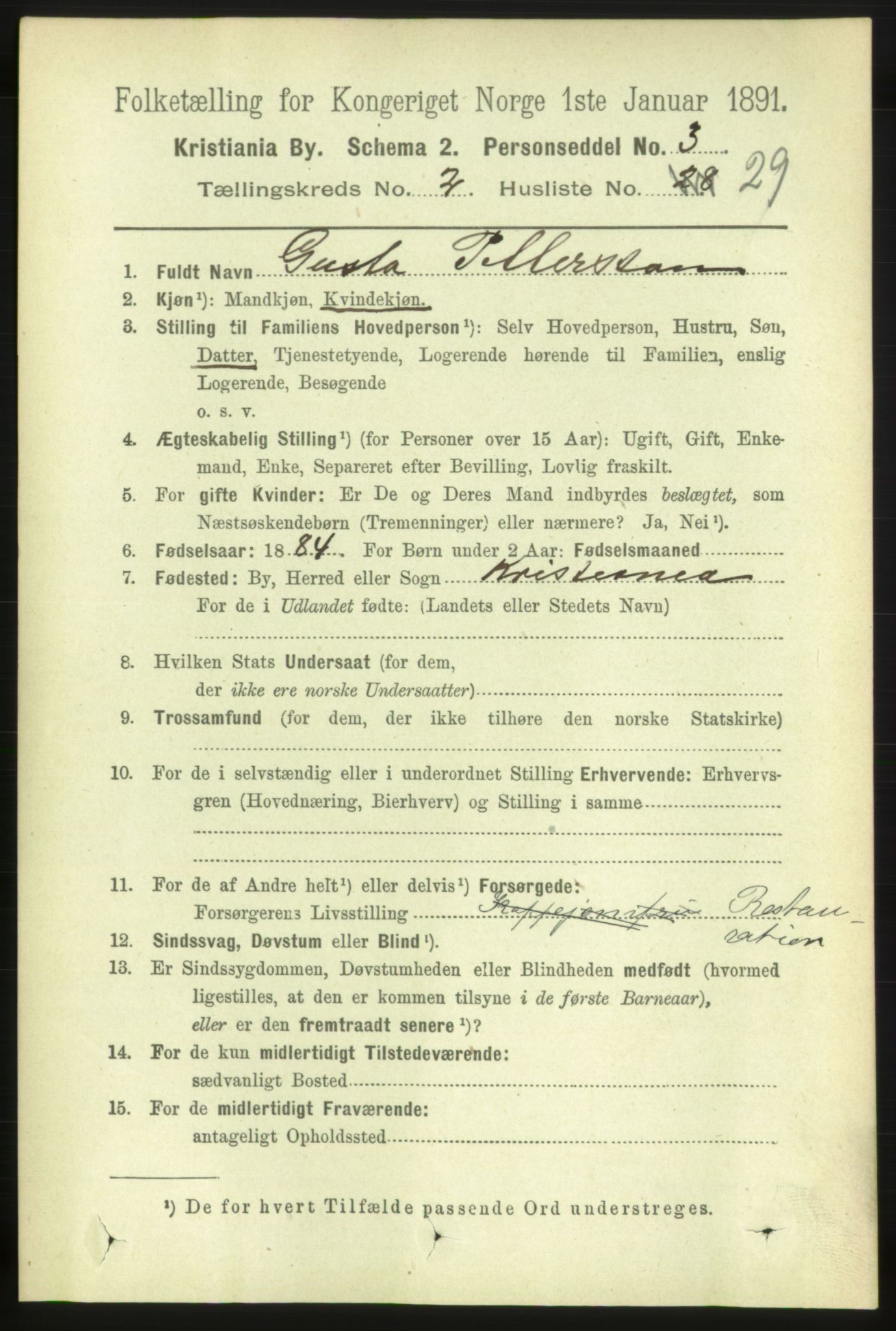 RA, 1891 census for 0301 Kristiania, 1891, p. 1090