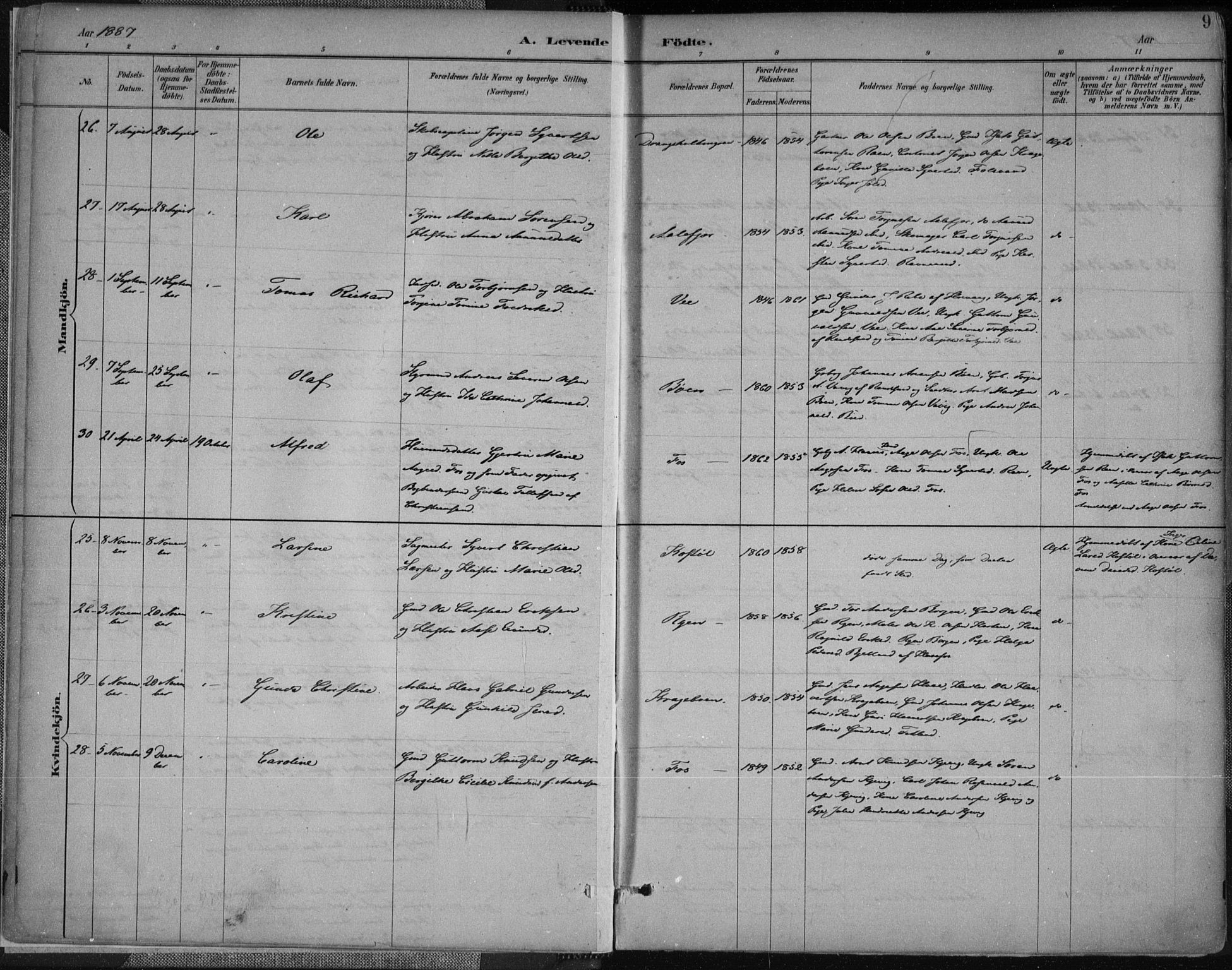 Tveit sokneprestkontor, SAK/1111-0043/F/Fa/L0007: Parish register (official) no. A 7, 1887-1908, p. 9