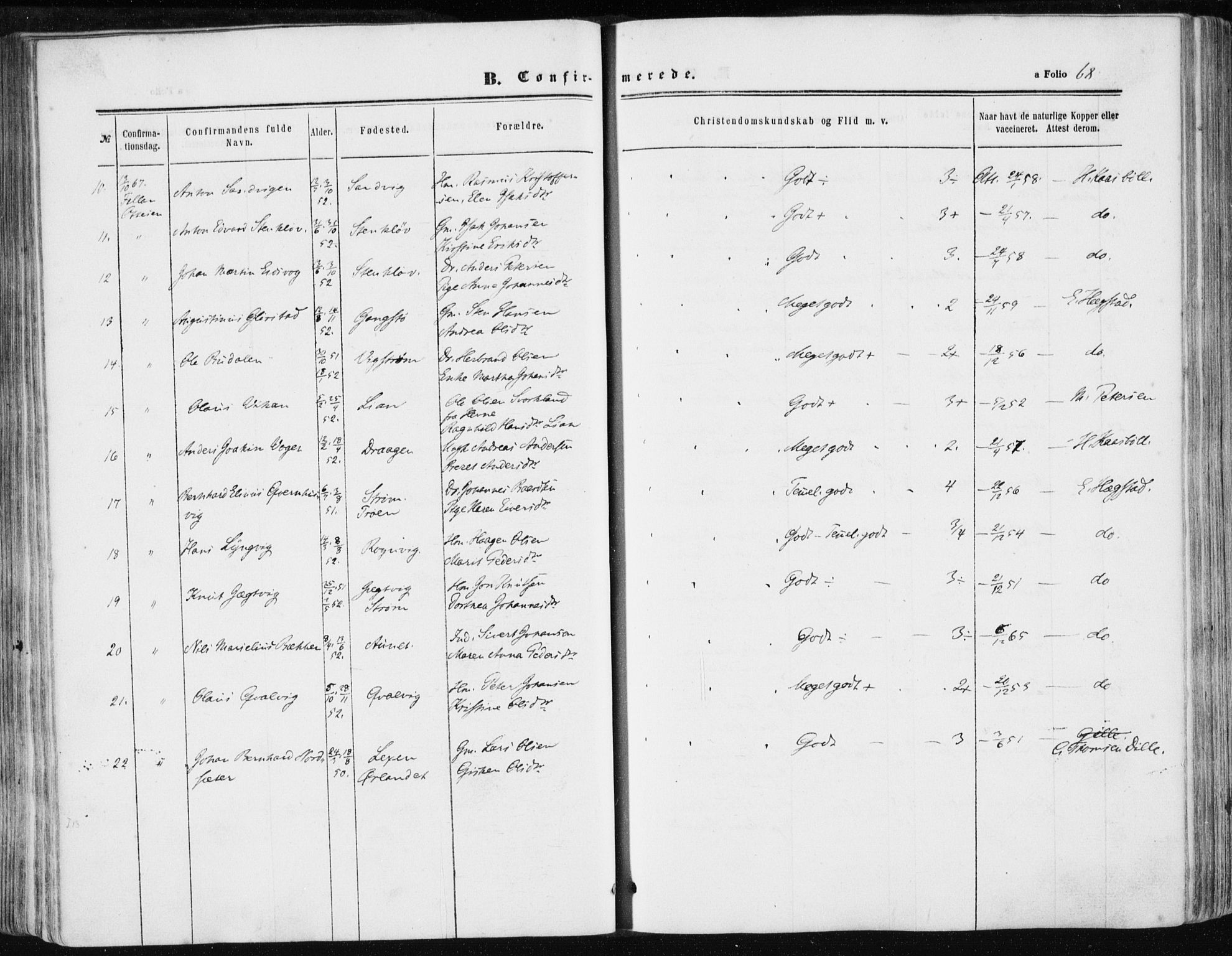 Ministerialprotokoller, klokkerbøker og fødselsregistre - Sør-Trøndelag, AV/SAT-A-1456/634/L0531: Parish register (official) no. 634A07, 1861-1870, p. 68