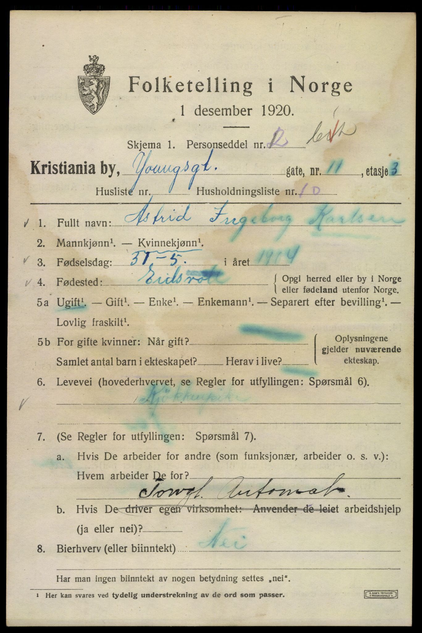 SAO, 1920 census for Kristiania, 1920, p. 654253