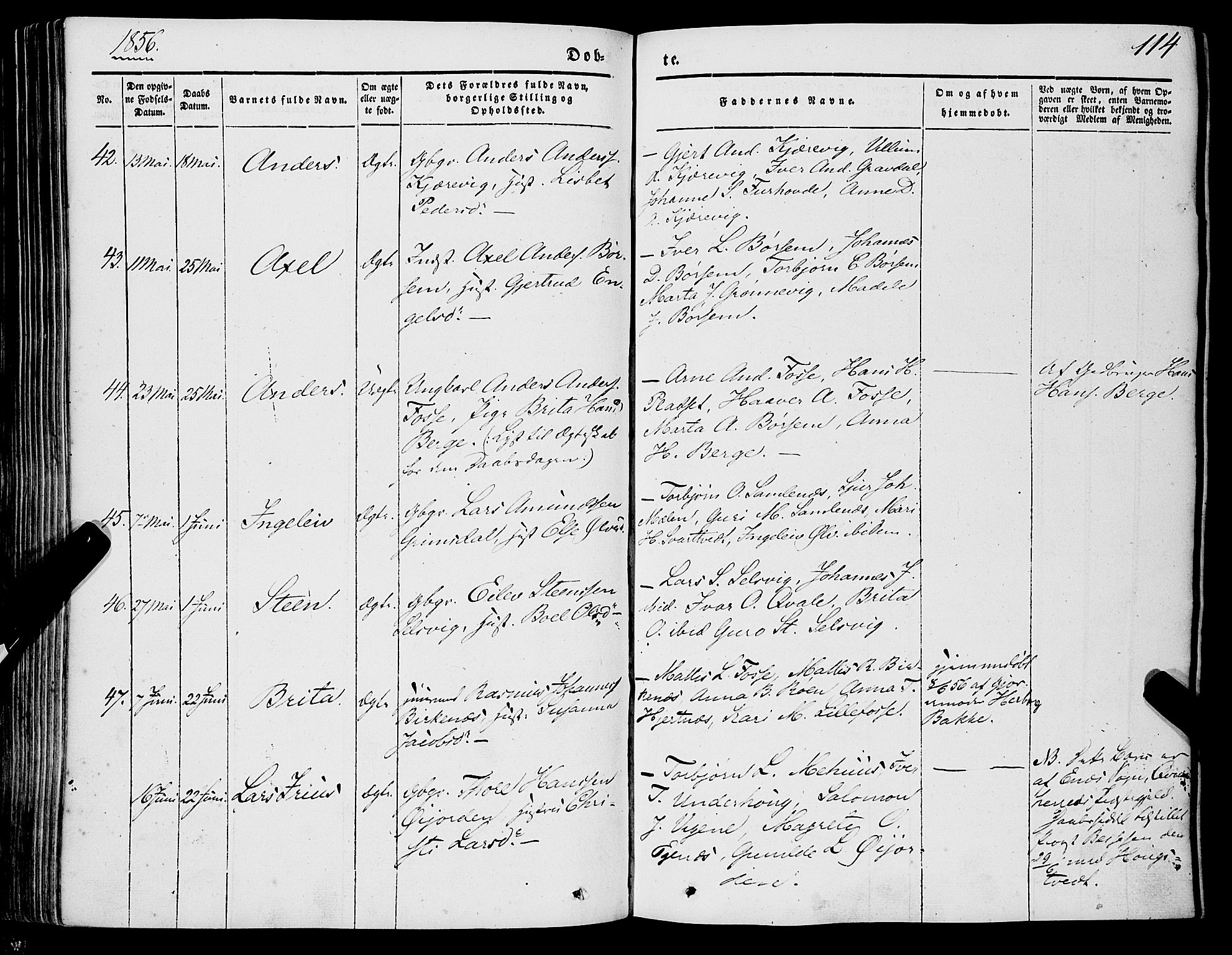 Strandebarm sokneprestembete, SAB/A-78401/H/Haa: Parish register (official) no. A 7, 1844-1872, p. 114