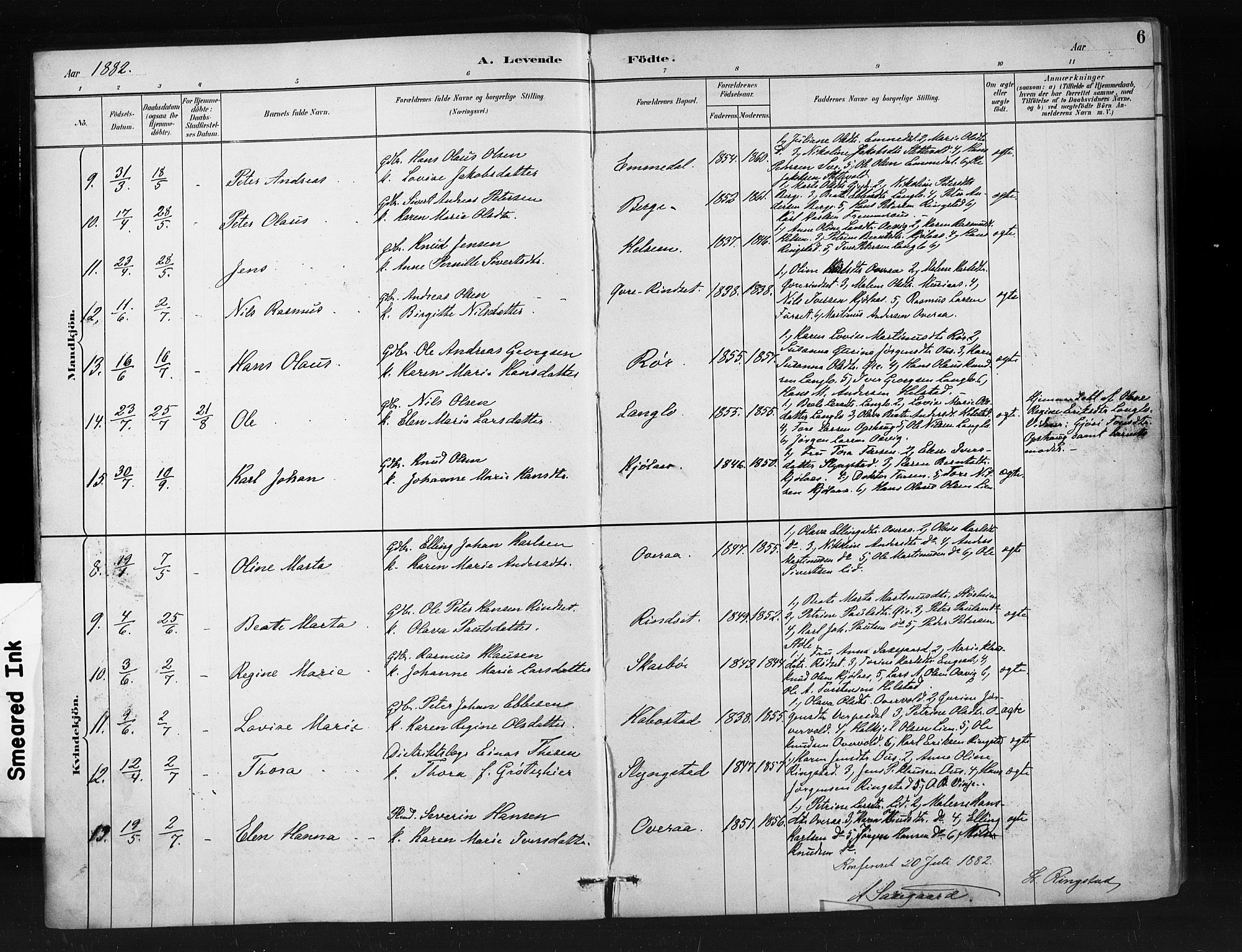 Ministerialprotokoller, klokkerbøker og fødselsregistre - Møre og Romsdal, SAT/A-1454/520/L0283: Parish register (official) no. 520A12, 1882-1898, p. 6