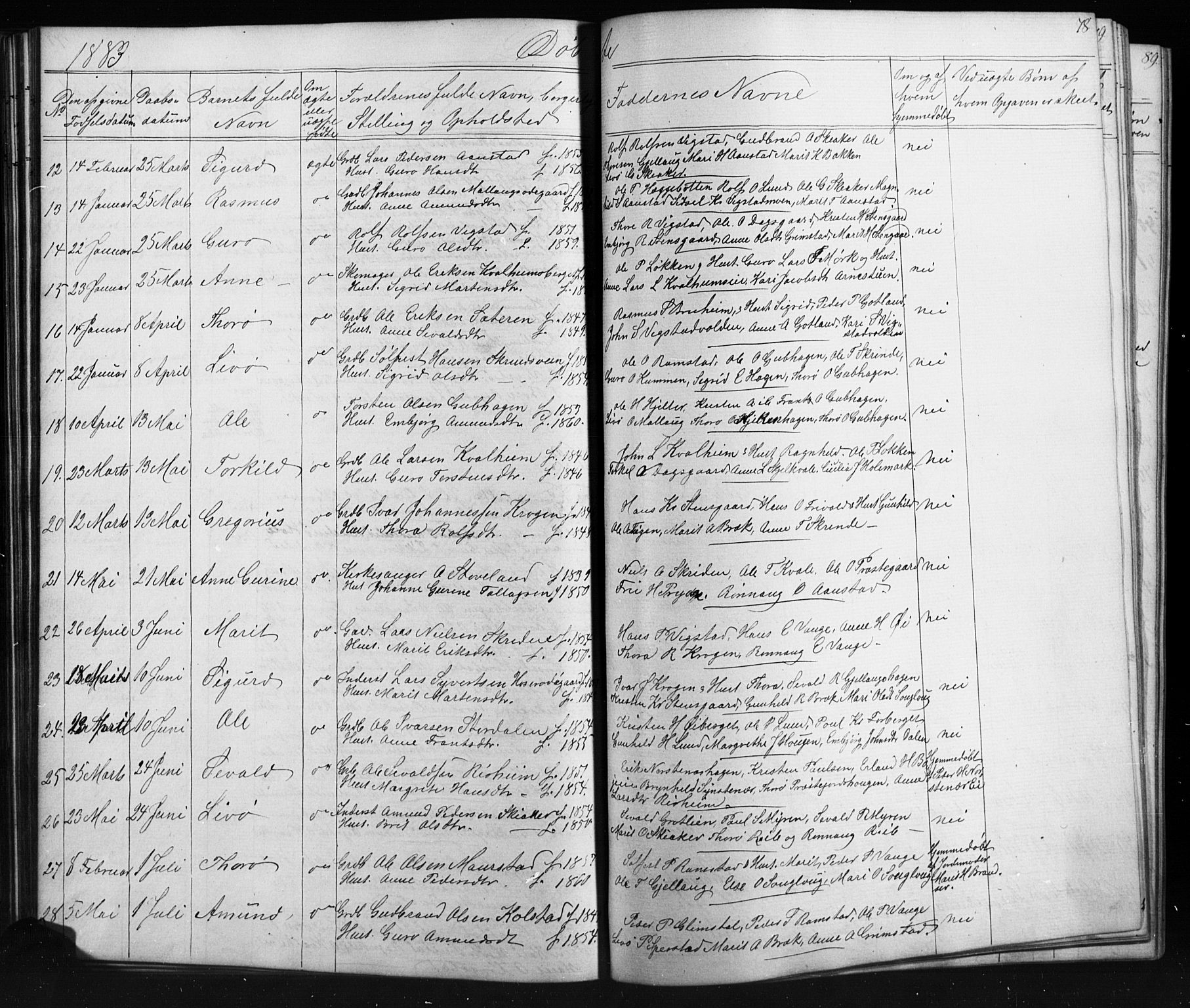 Skjåk prestekontor, SAH/PREST-072/H/Ha/Hab/L0001: Parish register (copy) no. 1, 1865-1893, p. 78
