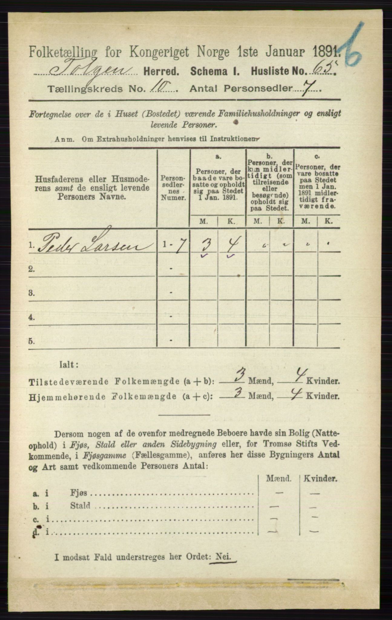 RA, 1891 census for 0436 Tolga, 1891, p. 3028