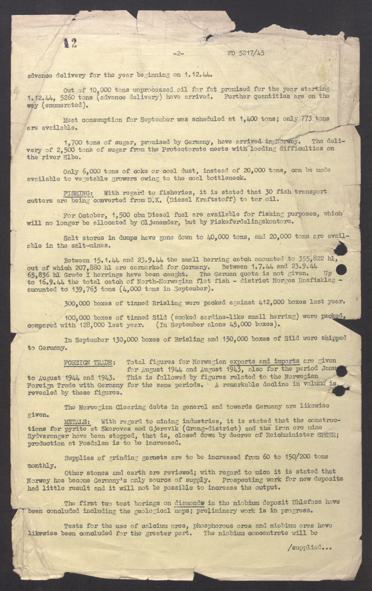 Documents Section, AV/RA-RAFA-2200/F/L0037/0003: Dokumenter returnert fra Imperial War Museum (IWM) / FD 5217/45.  Hauptabt. Volkswirtschaft:  Monatsberichte Sep. 1944 - Mär. 1945.
IWM File No. 2.  LMDC Serial No. 1112., 1944-1945