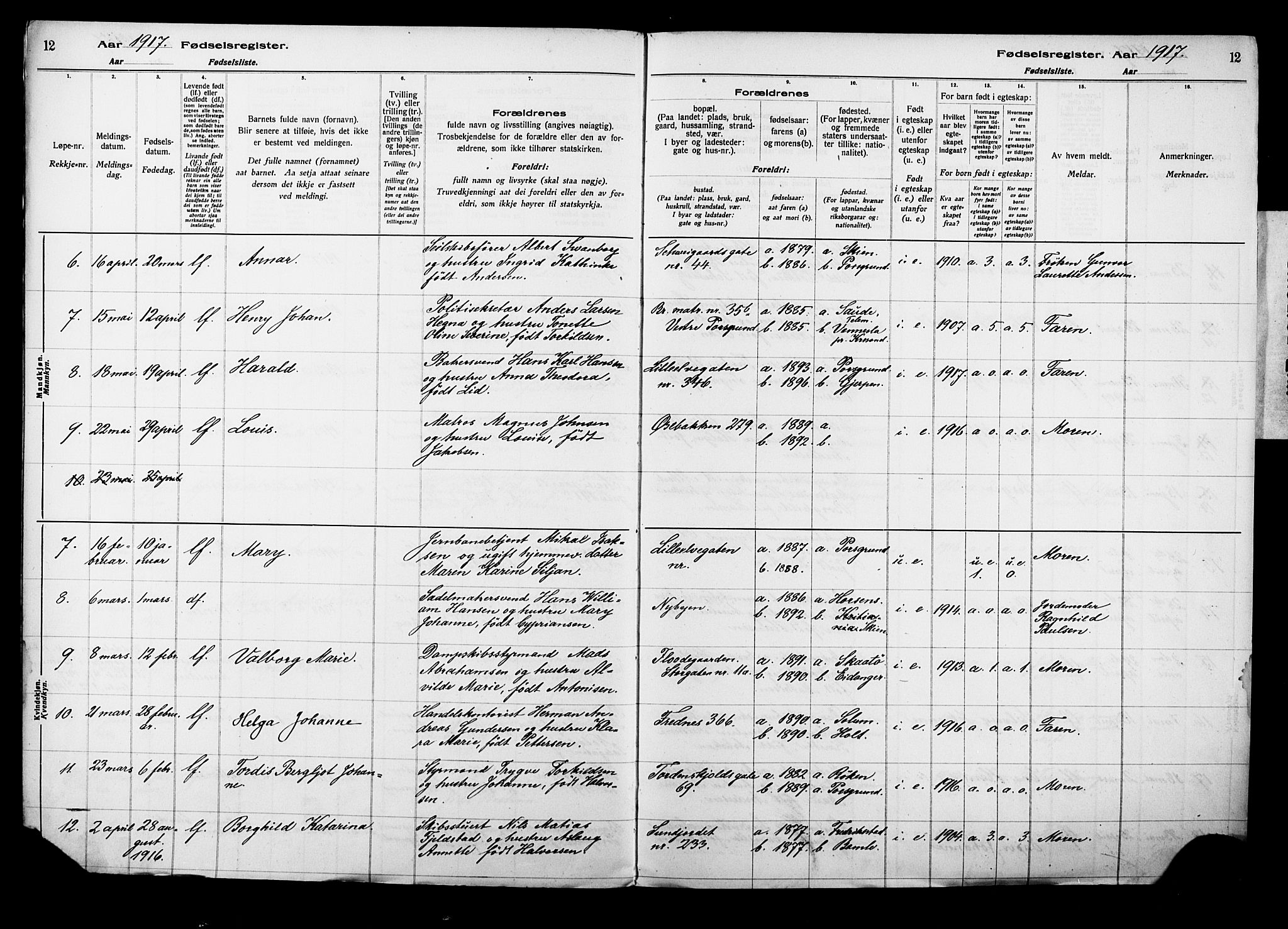 Porsgrunn kirkebøker , SAKO/A-104/J/Ja/L0001: Birth register no. 1, 1916-1929, p. 12