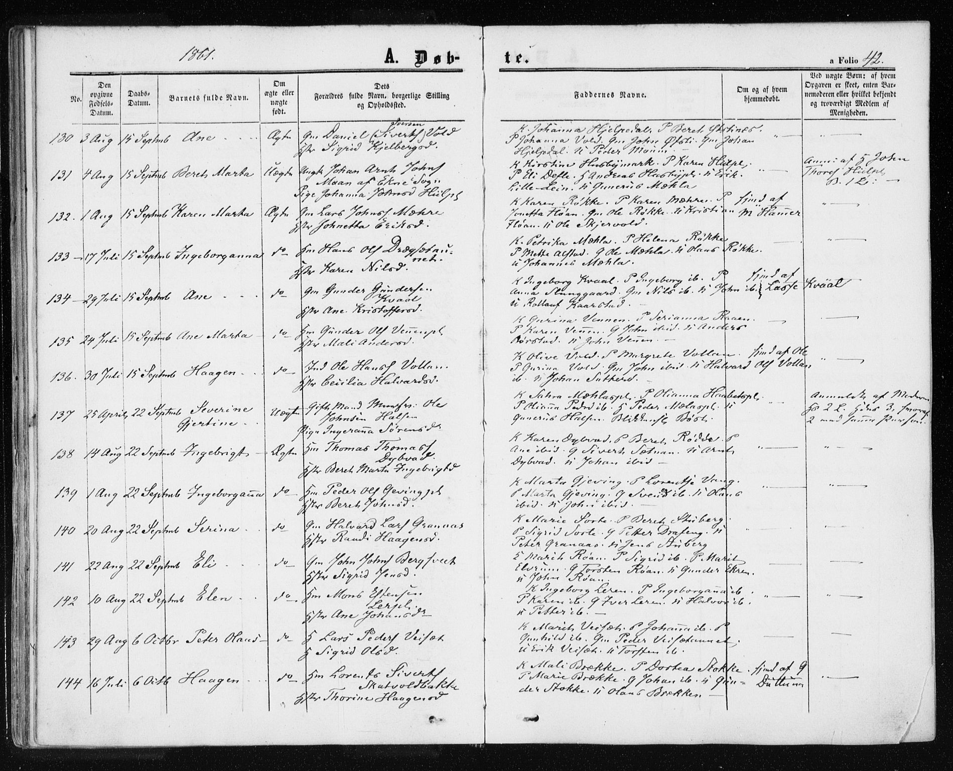 Ministerialprotokoller, klokkerbøker og fødselsregistre - Nord-Trøndelag, AV/SAT-A-1458/709/L0075: Parish register (official) no. 709A15, 1859-1870, p. 42