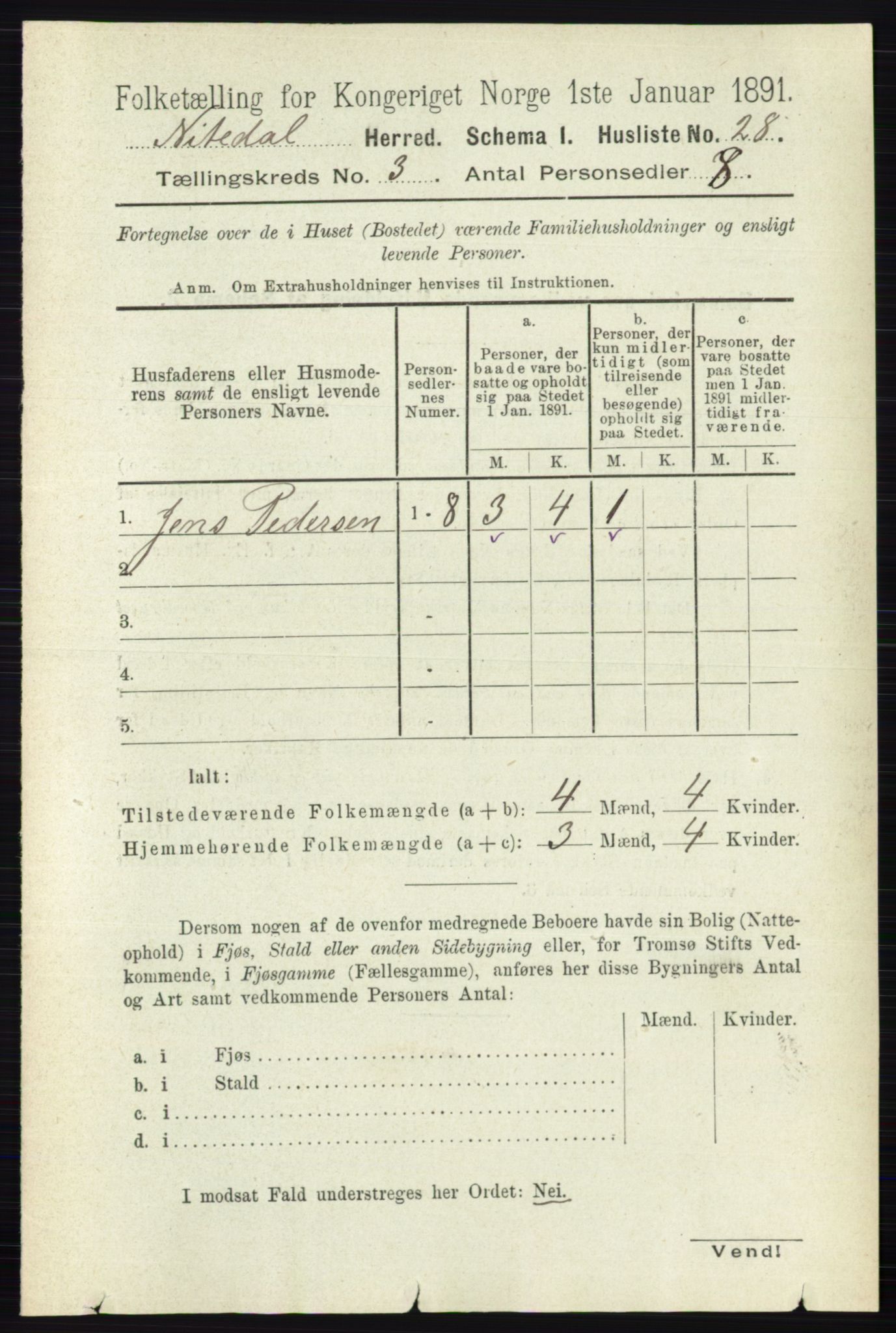 RA, 1891 census for 0233 Nittedal, 1891, p. 1153