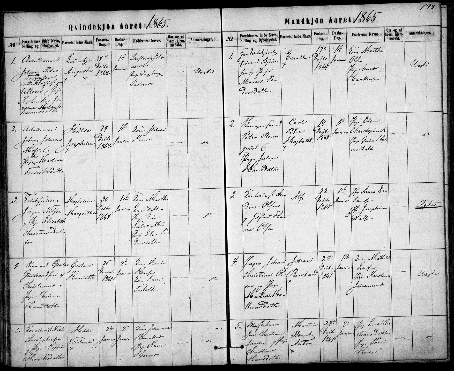 Rikshospitalet prestekontor Kirkebøker, AV/SAO-A-10309b/F/L0004: Parish register (official) no. 4, 1853-1870, p. 198