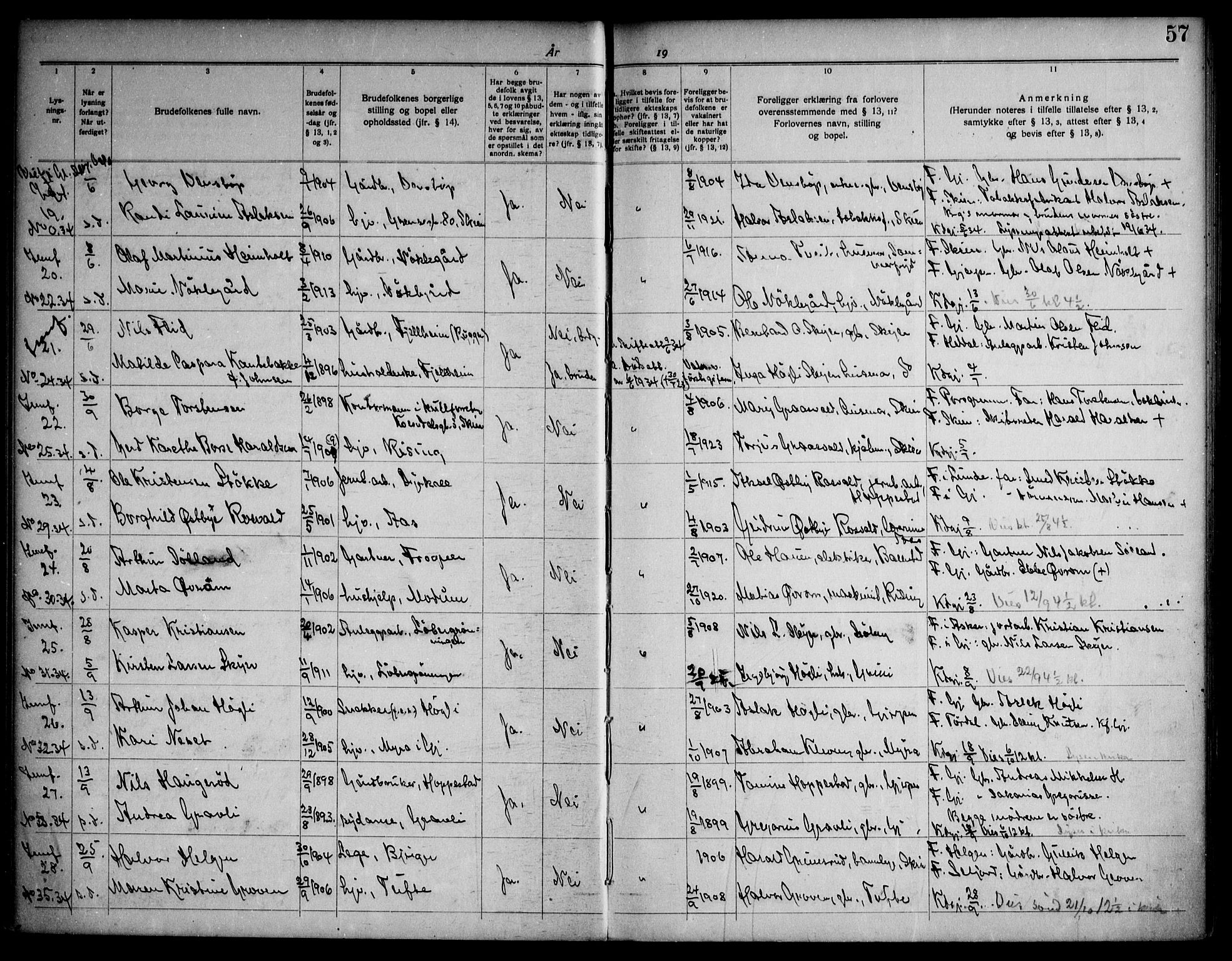 Gjerpen kirkebøker, SAKO/A-265/H/Ha/L0003: Banns register no. I 3, 1919-1946, p. 57