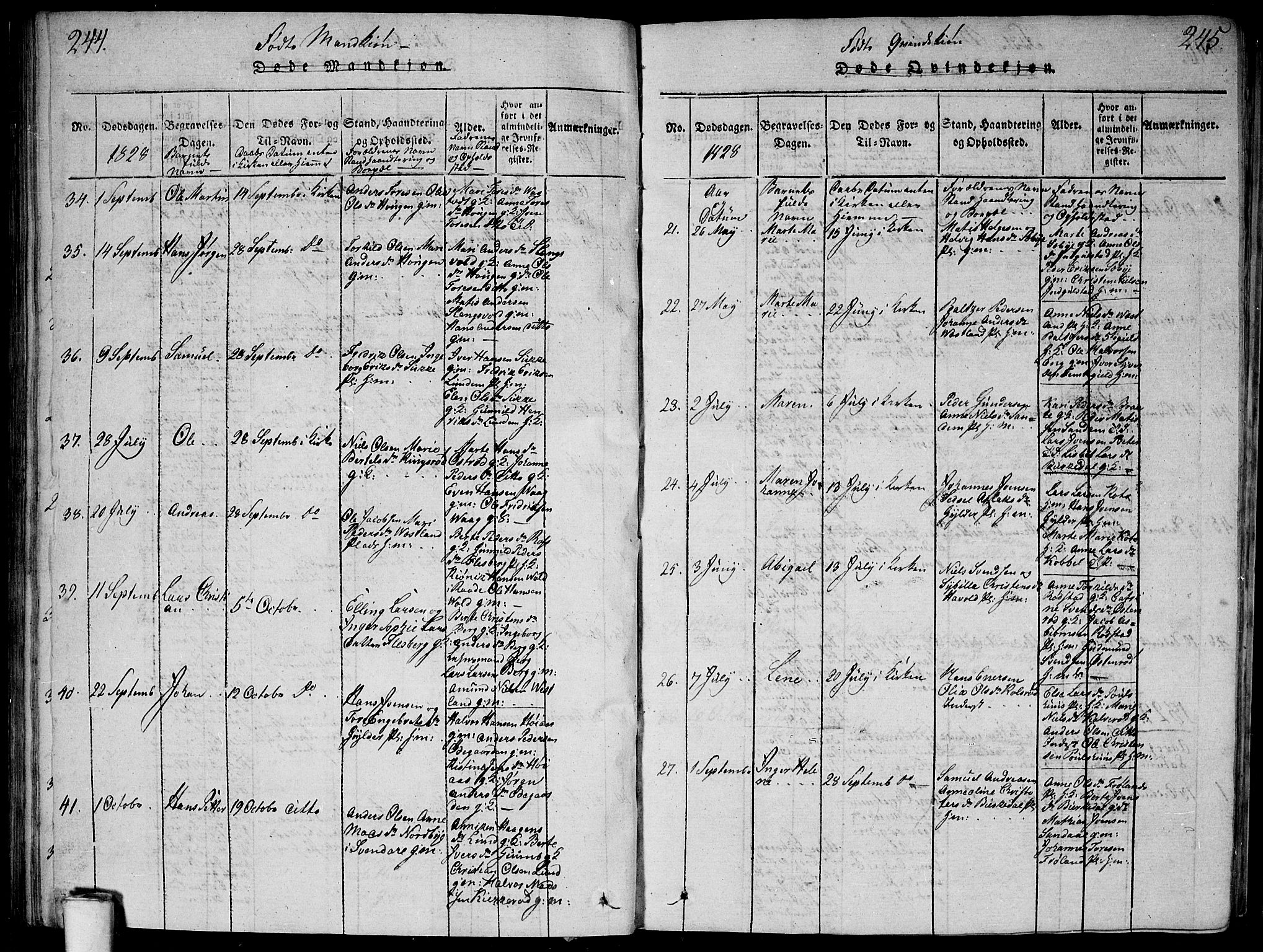 Våler prestekontor Kirkebøker, AV/SAO-A-11083/G/Ga/L0001: Parish register (copy) no. I 1, 1815-1839, p. 244-245