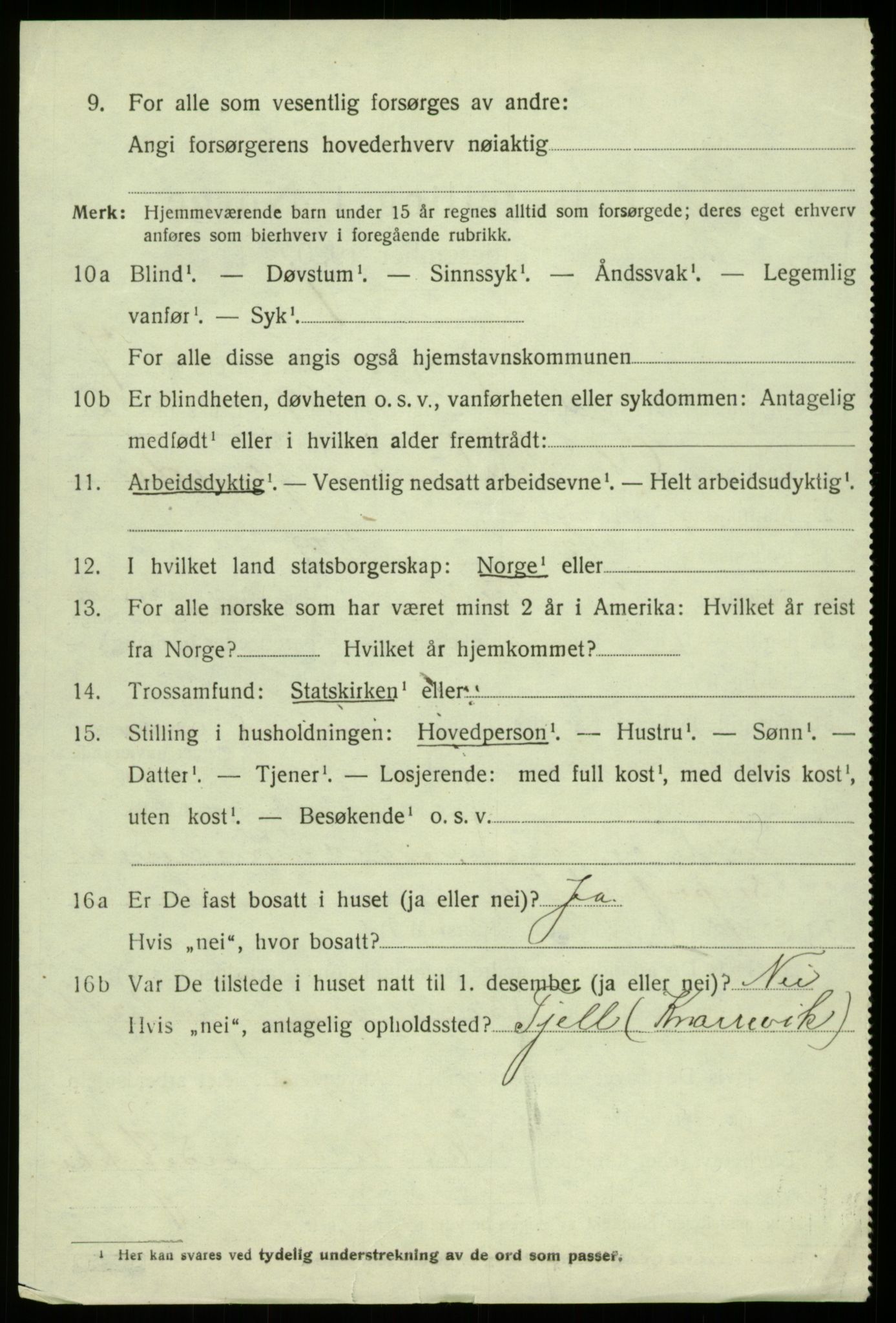 SAB, 1920 census for Fjell, 1920, p. 6407