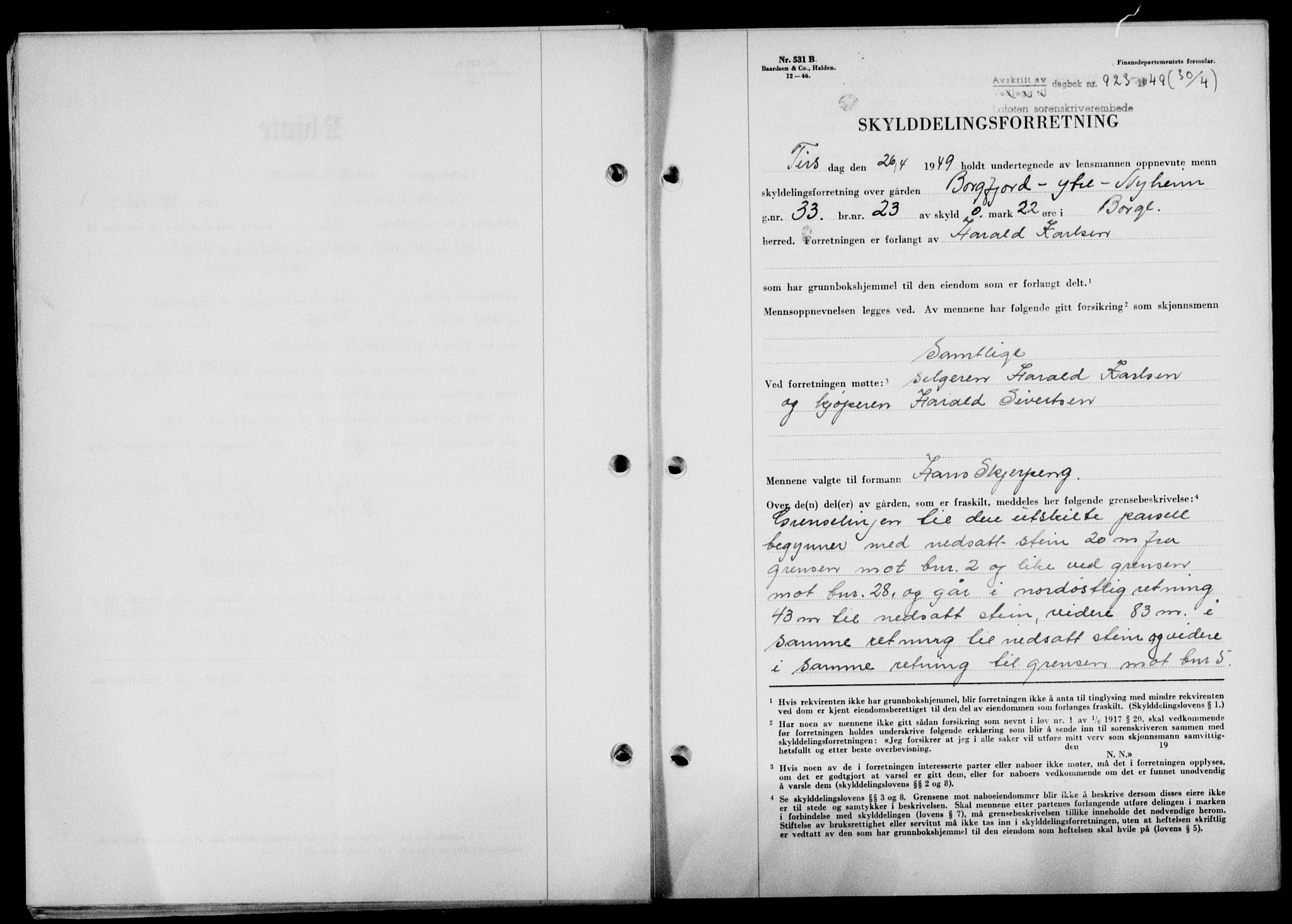 Lofoten sorenskriveri, SAT/A-0017/1/2/2C/L0020a: Mortgage book no. 20a, 1948-1949, Diary no: : 923/1949