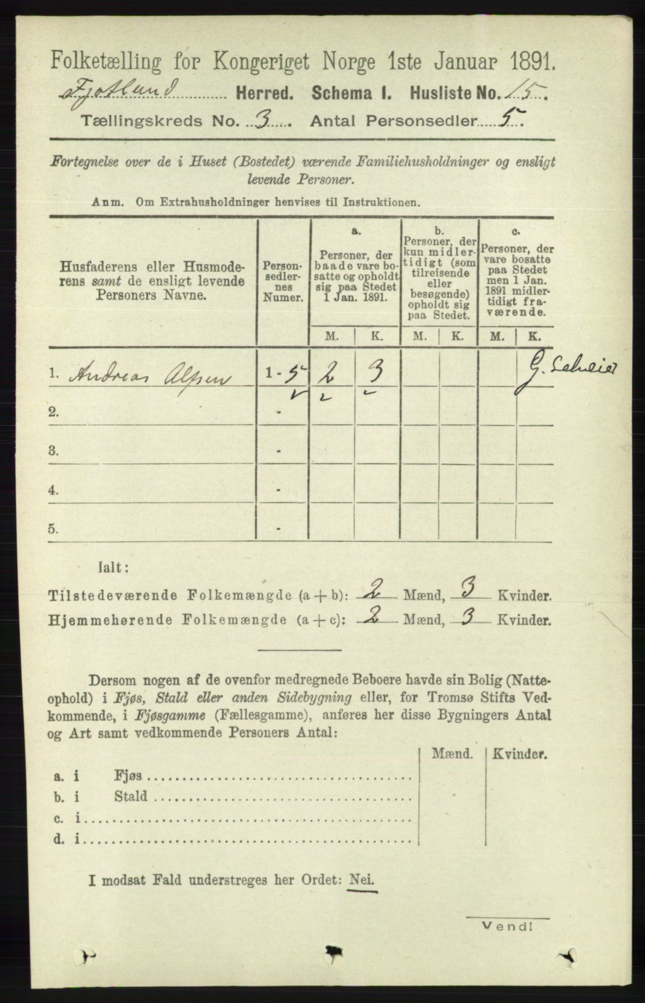 RA, 1891 census for 1036 Fjotland, 1891, p. 386