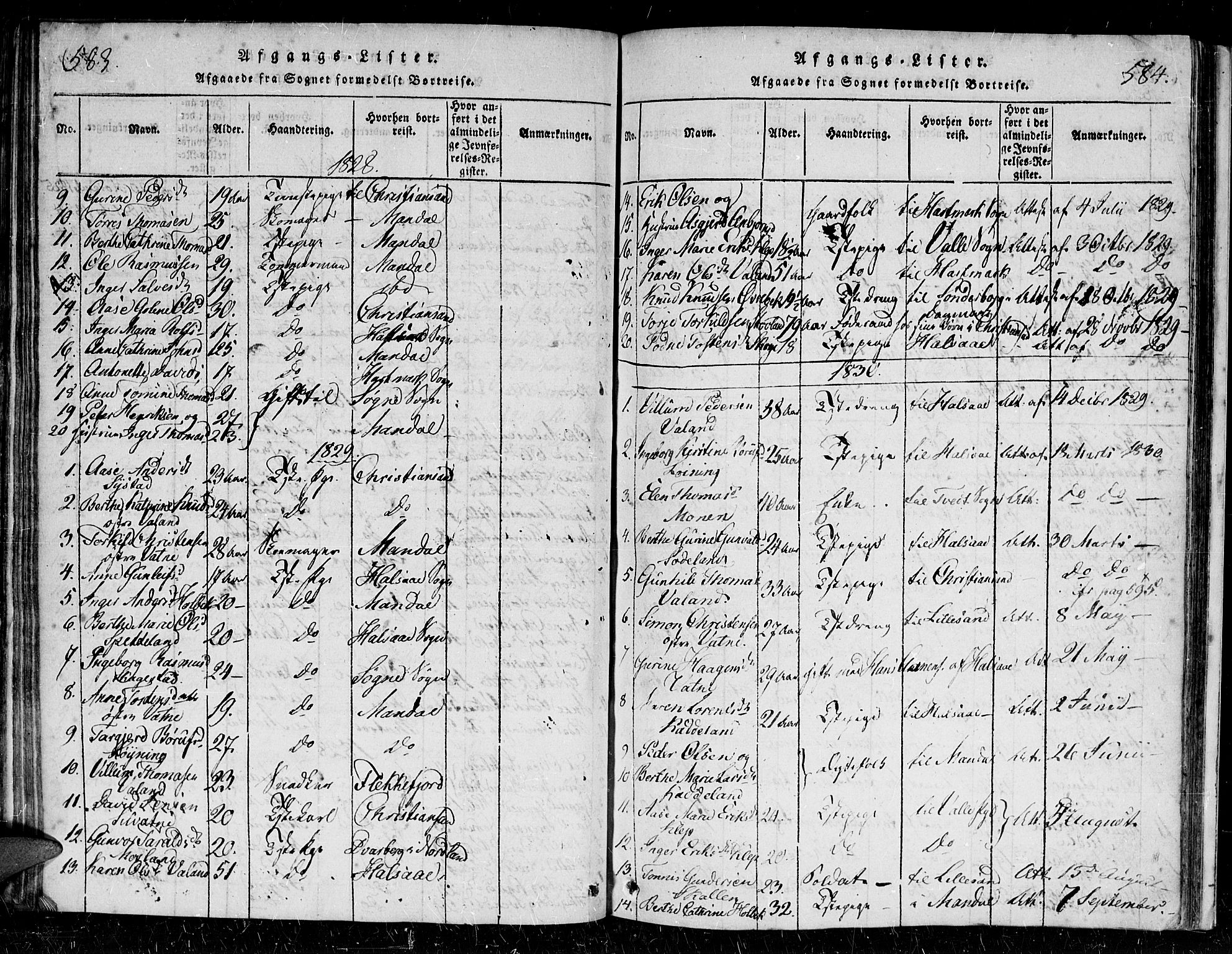 Holum sokneprestkontor, SAK/1111-0022/F/Fa/Faa/L0004: Parish register (official) no. A 4, 1820-1849, p. 579-580