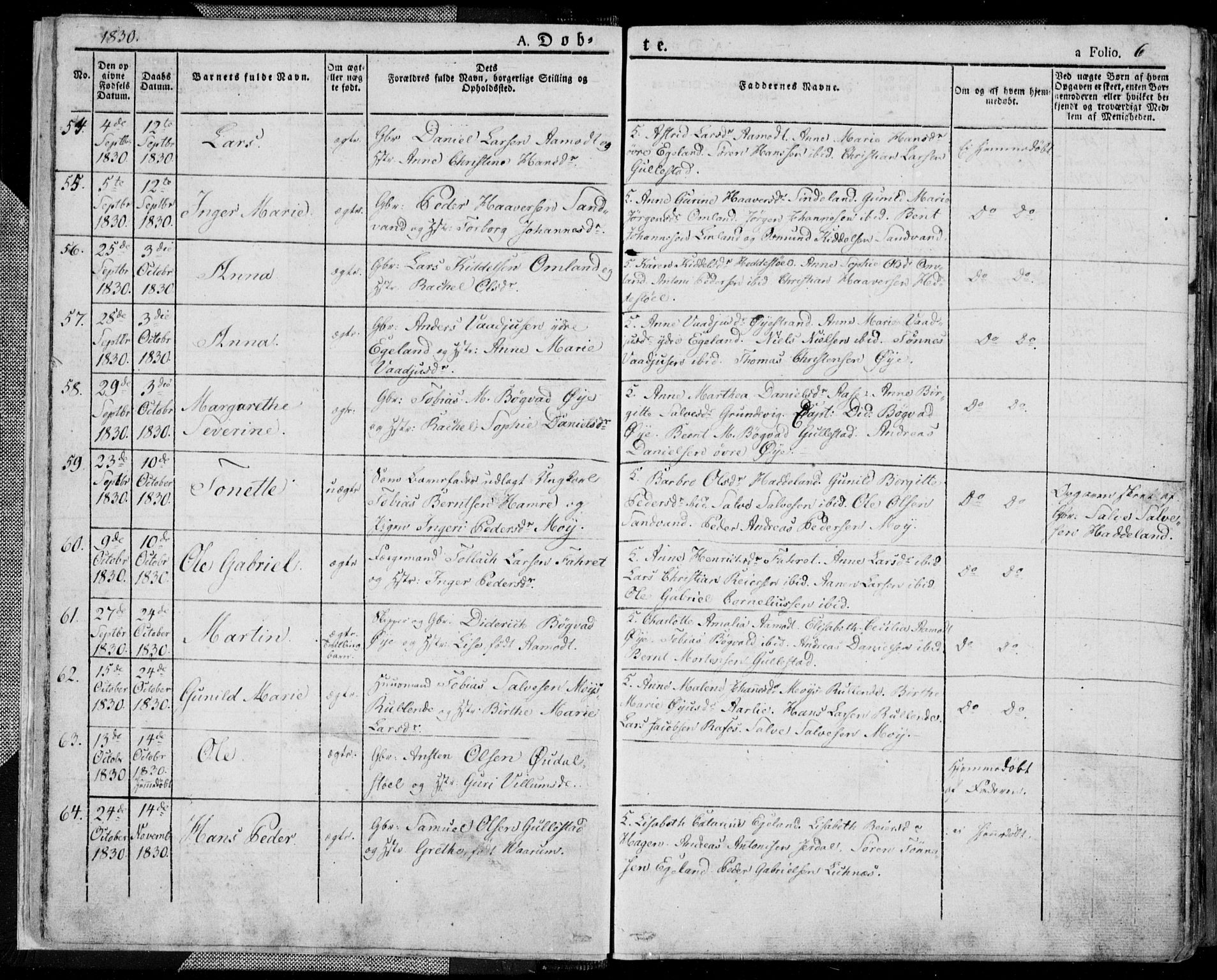 Kvinesdal sokneprestkontor, AV/SAK-1111-0026/F/Fa/Fab/L0004: Parish register (official) no. A 4, 1829-1843, p. 6