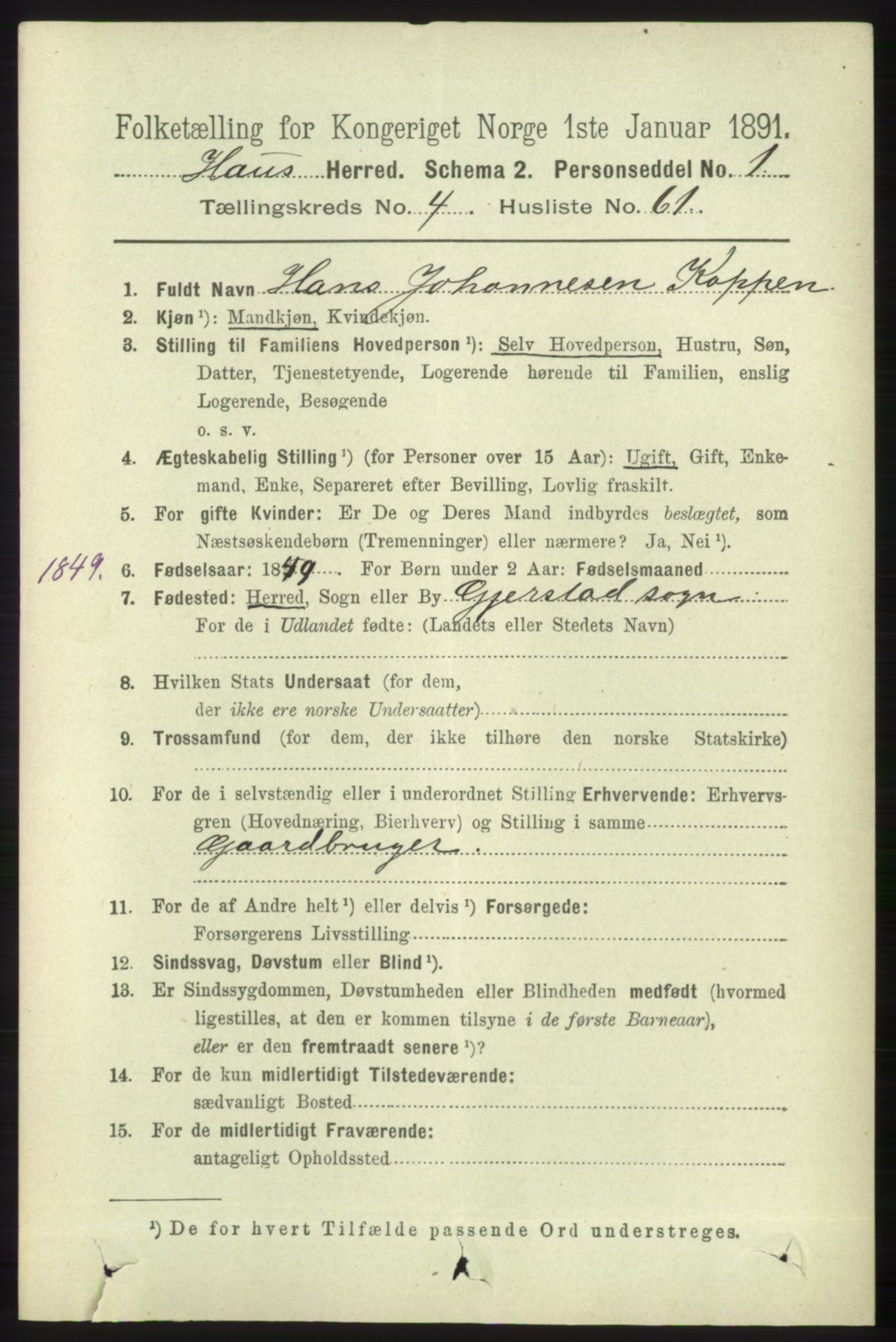 RA, 1891 census for 1250 Haus, 1891, p. 1742