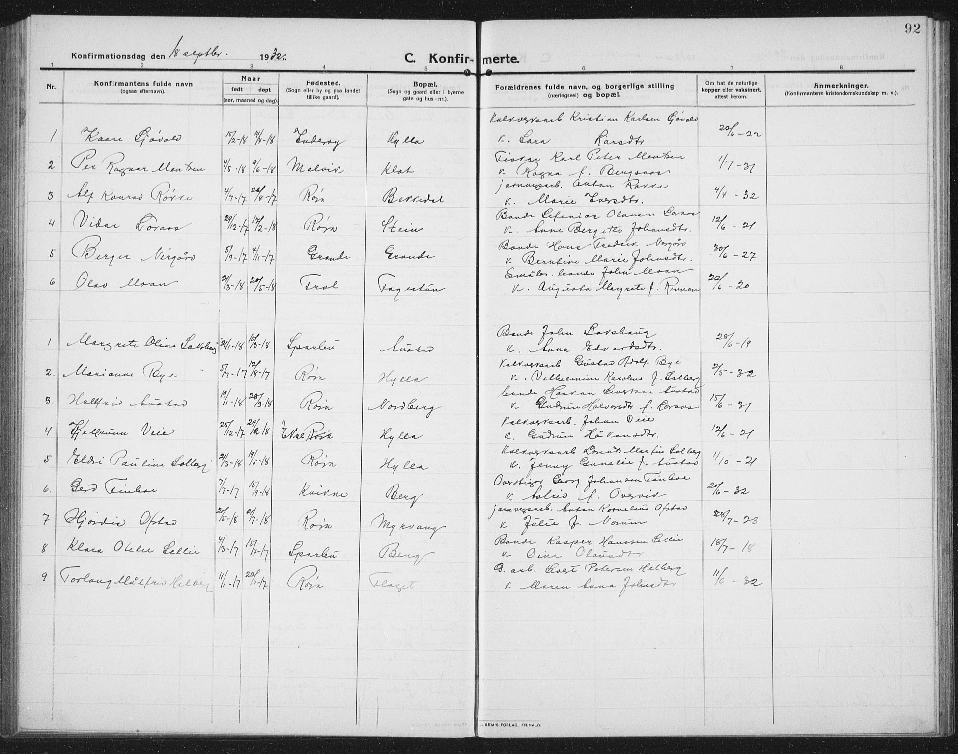 Ministerialprotokoller, klokkerbøker og fødselsregistre - Nord-Trøndelag, SAT/A-1458/731/L0312: Parish register (copy) no. 731C03, 1911-1935, p. 92
