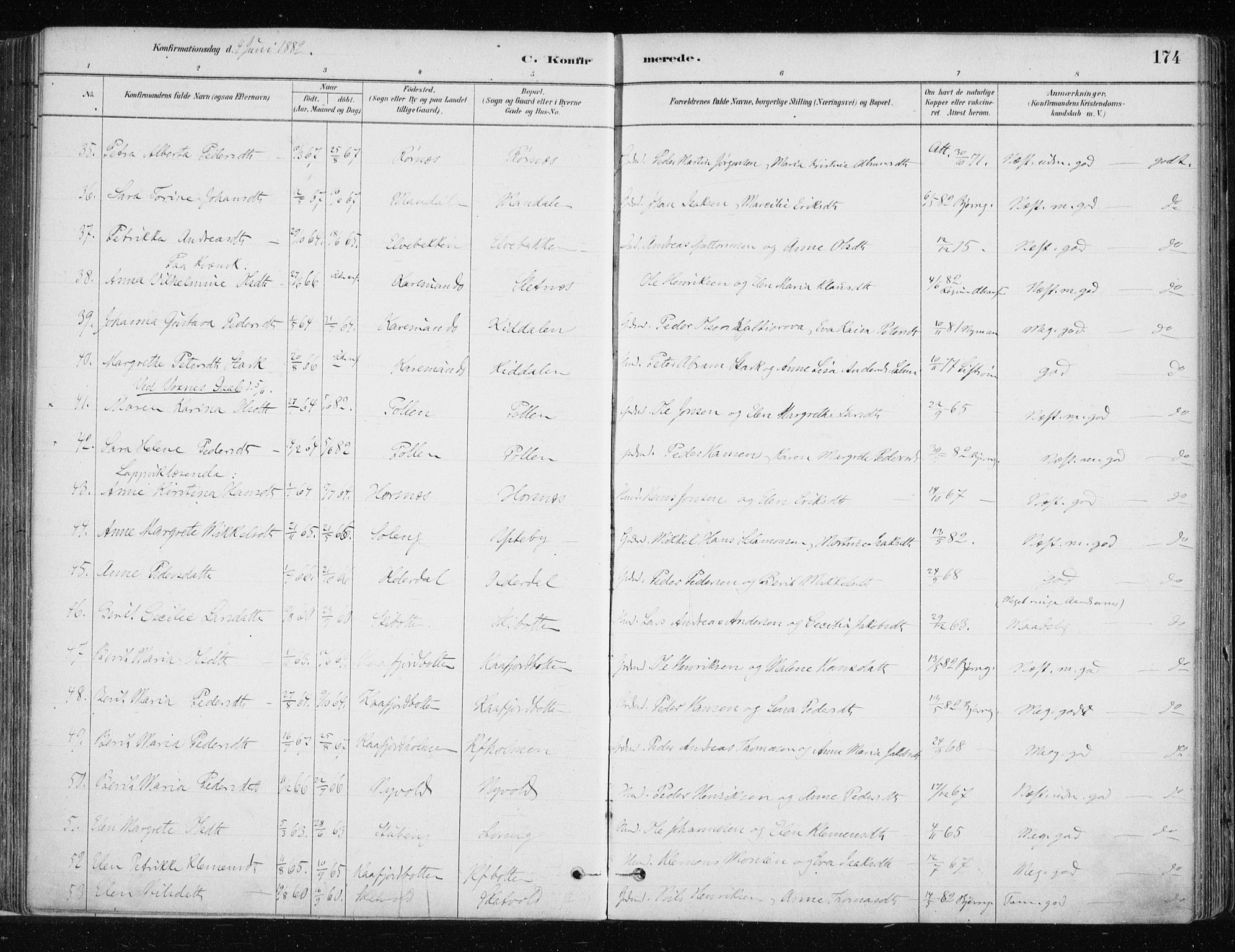 Lyngen sokneprestembete, AV/SATØ-S-1289/H/He/Hea/L0007kirke: Parish register (official) no. 7, 1879-1890, p. 174