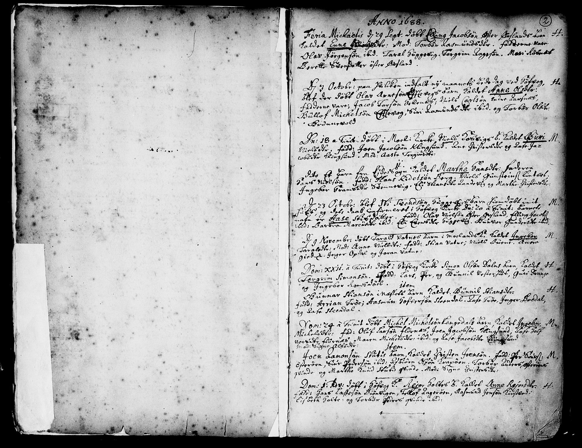 Vestre Moland sokneprestkontor, SAK/1111-0046/F/Fa/Fab/L0001: Parish register (official) no. A 1, 1687-1760, p. 2