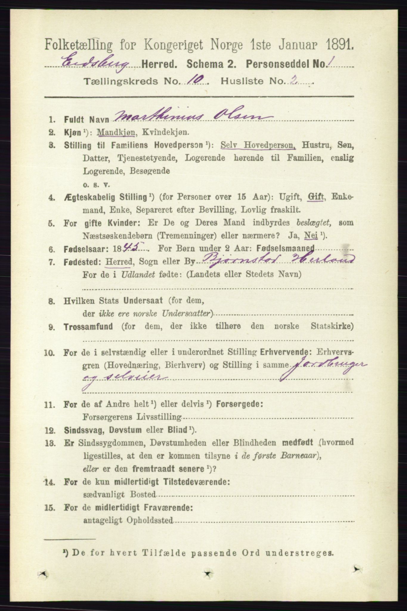 RA, 1891 census for 0125 Eidsberg, 1891, p. 5673