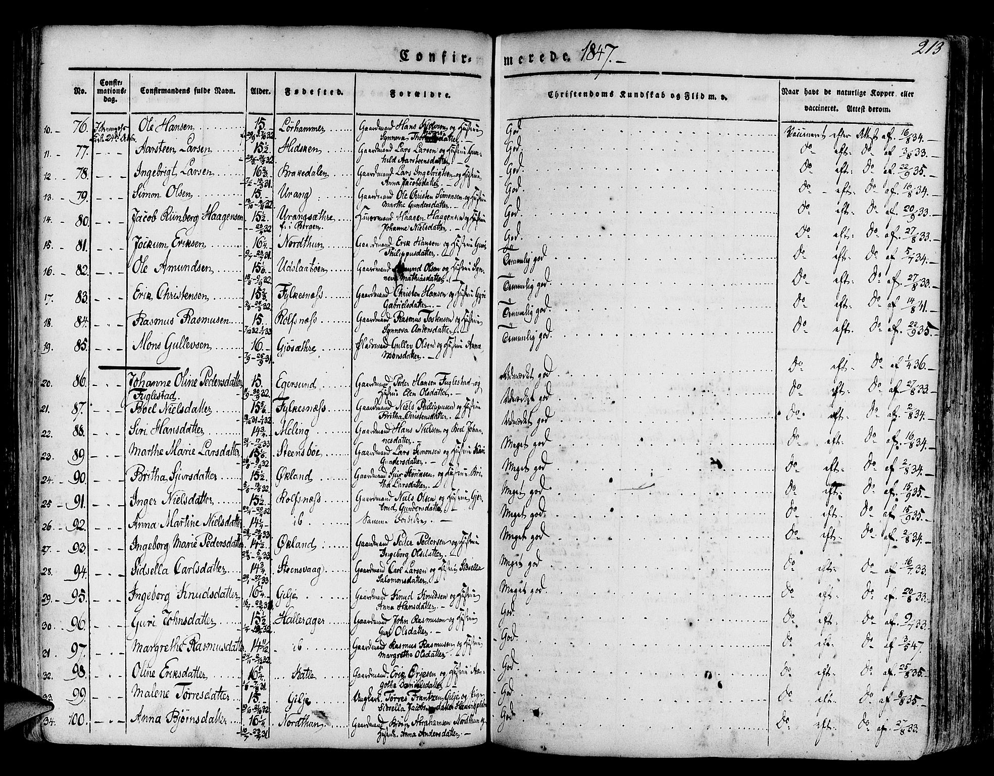 Finnås sokneprestembete, SAB/A-99925/H/Ha/Haa/Haaa/L0006: Parish register (official) no. A 6, 1836-1850, p. 213