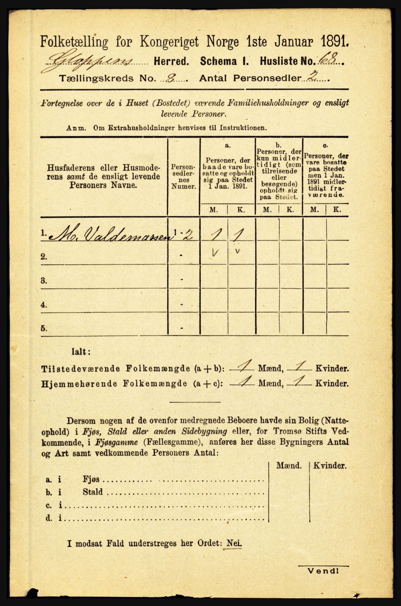 RA, 1891 census for 1445 Gloppen, 1891, p. 3147