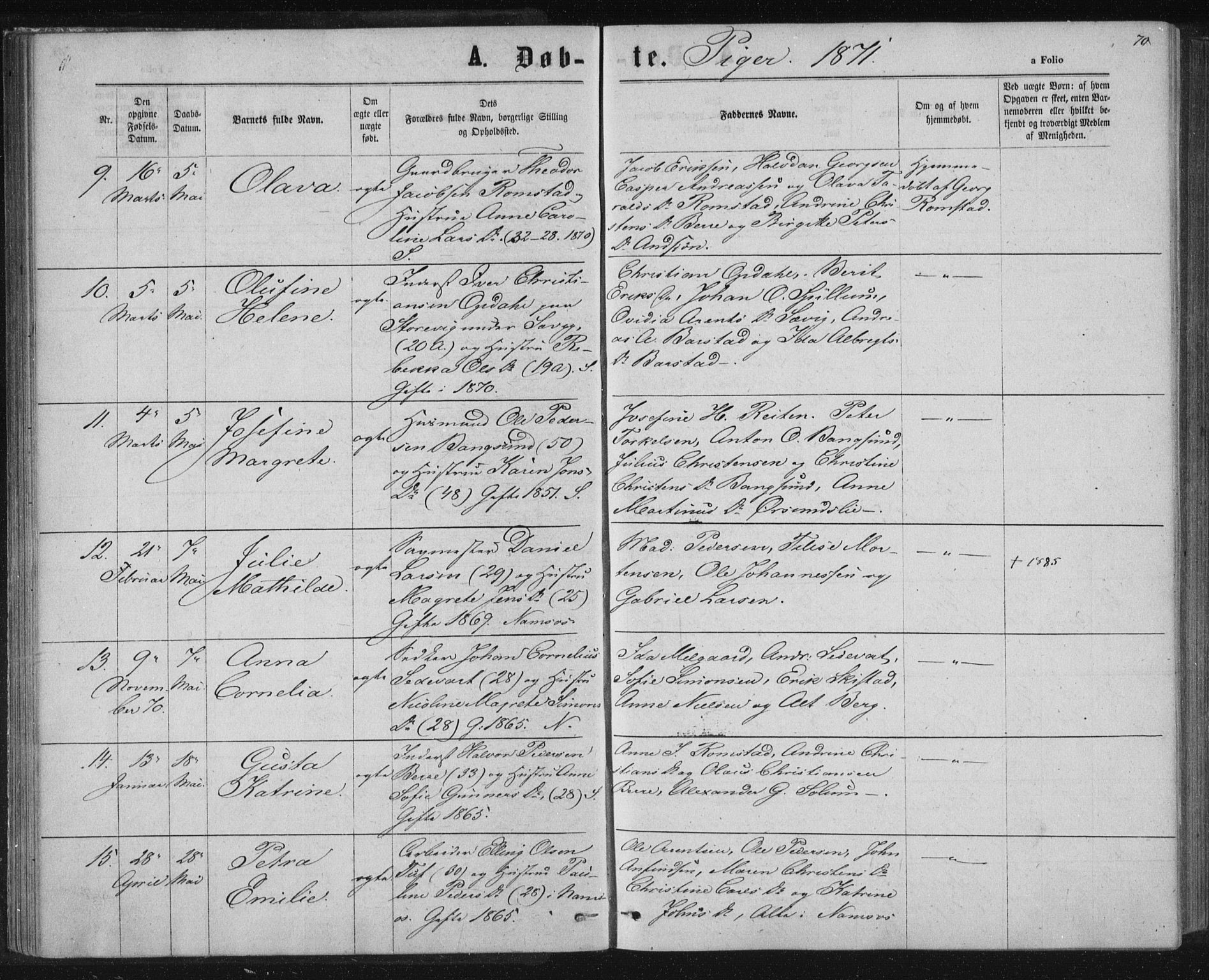 Ministerialprotokoller, klokkerbøker og fødselsregistre - Nord-Trøndelag, AV/SAT-A-1458/768/L0570: Parish register (official) no. 768A05, 1865-1874, p. 70