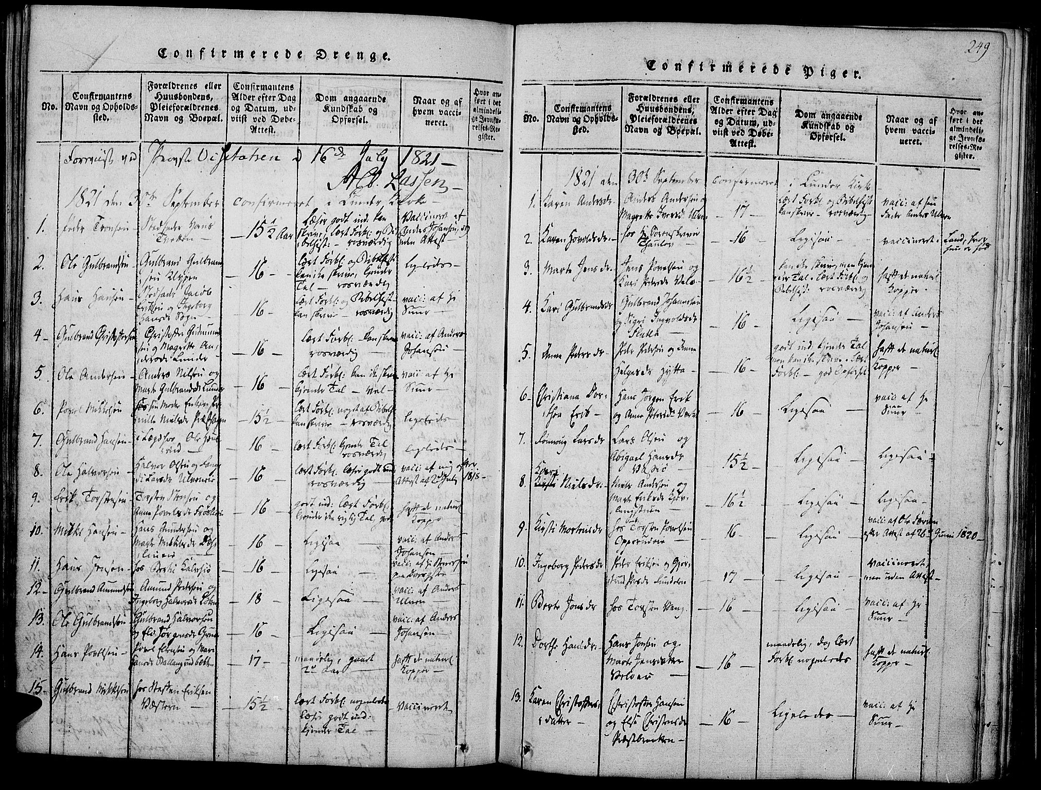 Jevnaker prestekontor, SAH/PREST-116/H/Ha/Haa/L0005: Parish register (official) no. 5, 1815-1837, p. 249