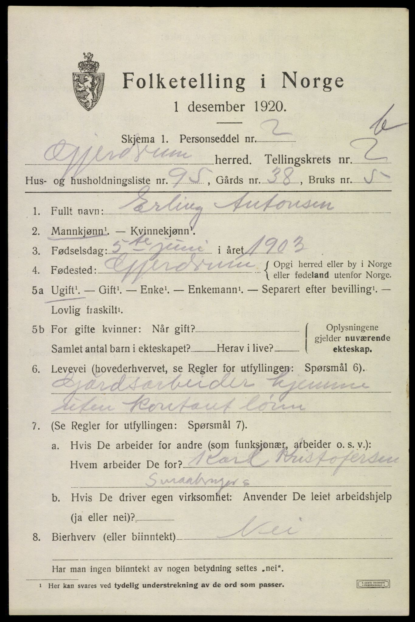 SAO, 1920 census for Gjerdrum, 1920, p. 2374