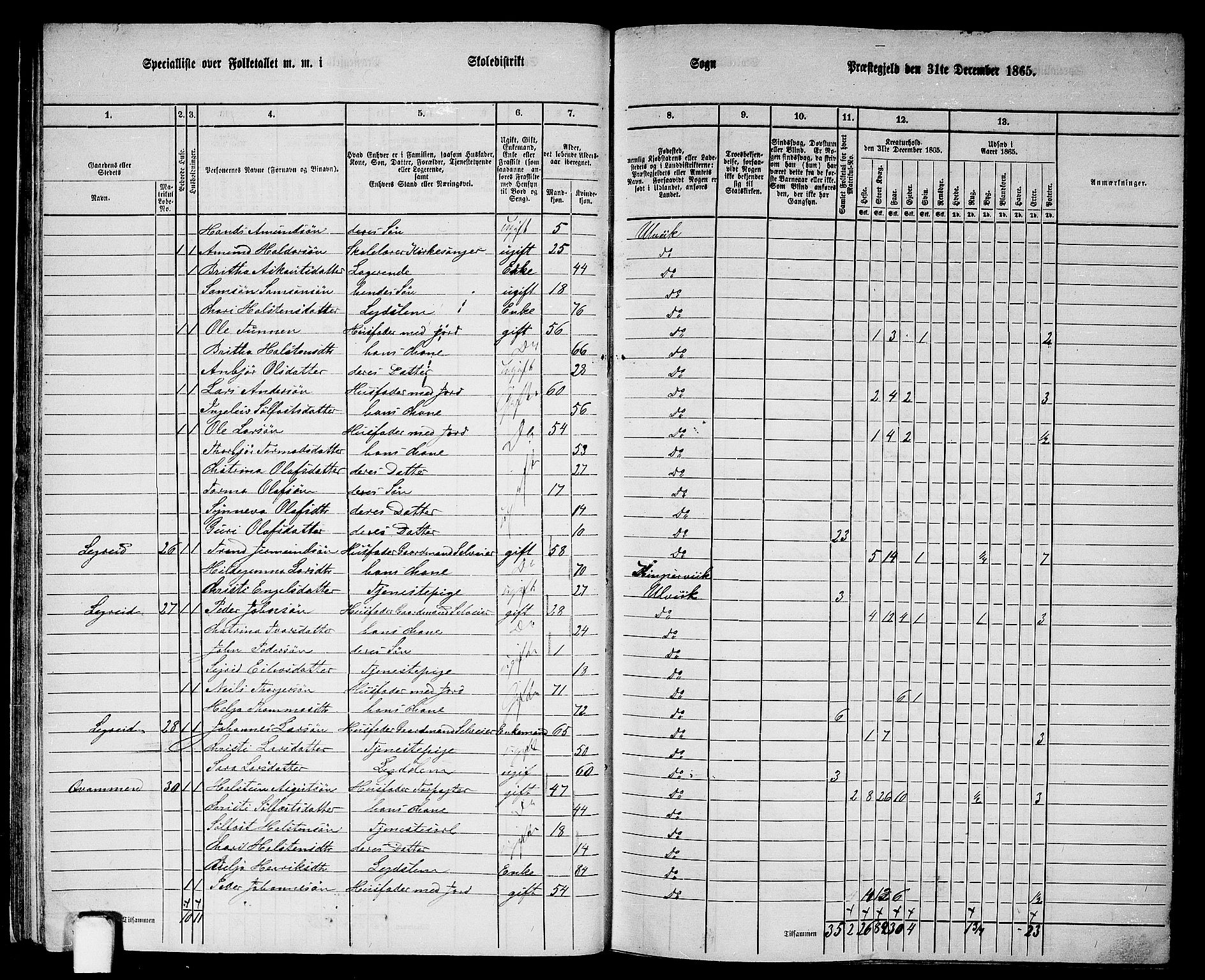 RA, 1865 census for Ulvik, 1865, p. 28